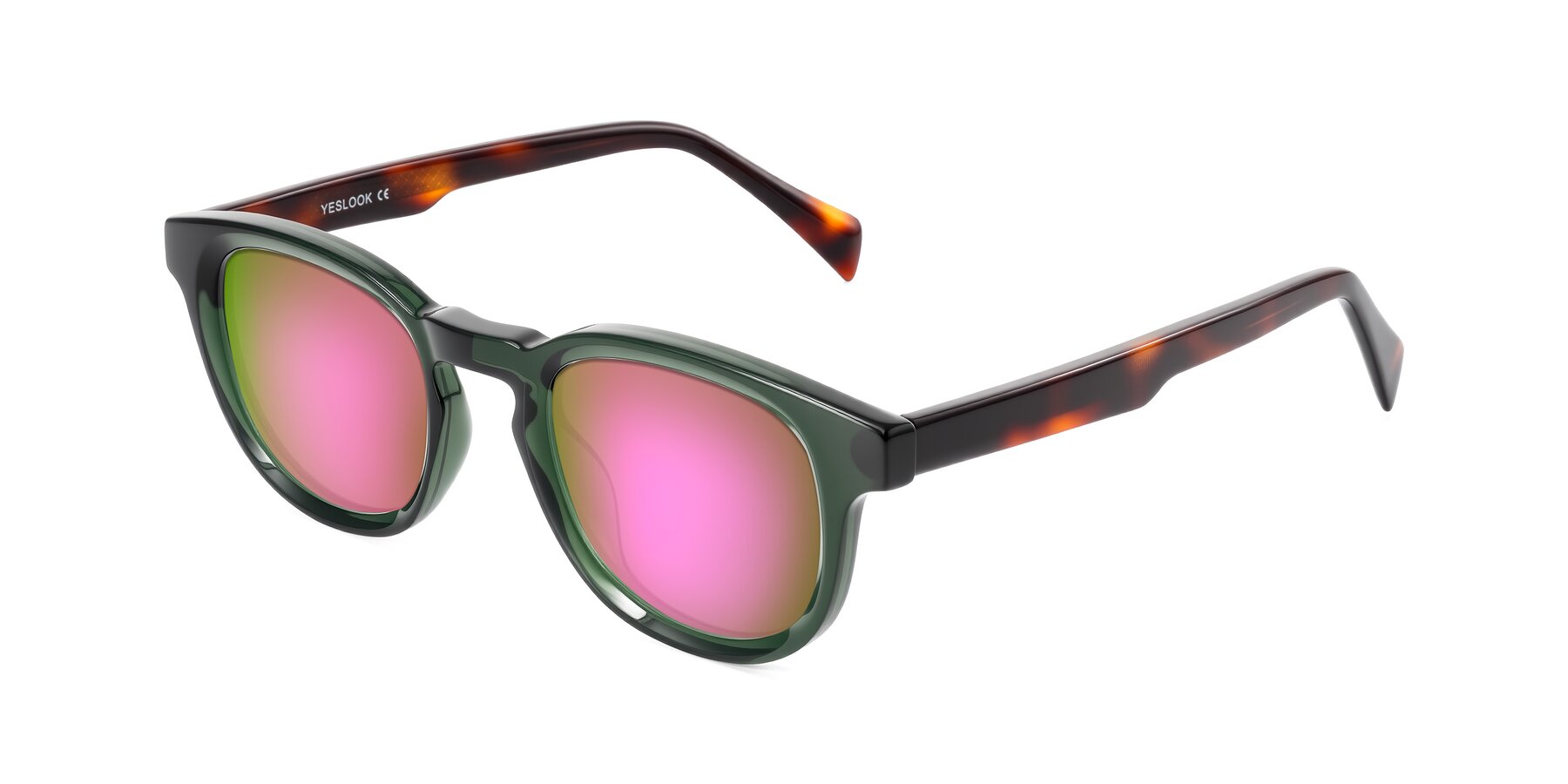 Angle of Iffer in Dark Green/Tortoise with Pink Mirrored Lenses
