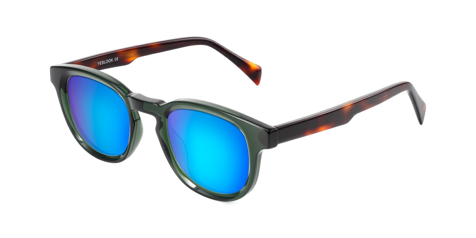 Angle of Iffer in Dark Green/Tortoise with Blue Mirrored Lenses