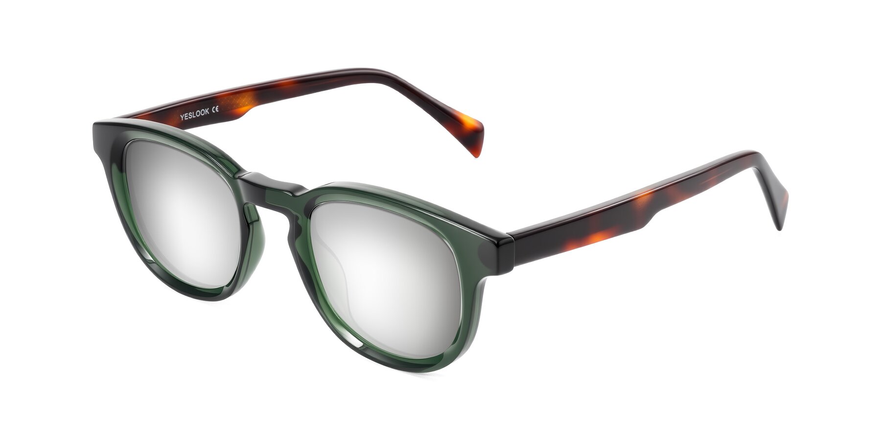 Angle of Iffer in Dark Green/Tortoise with Silver Mirrored Lenses