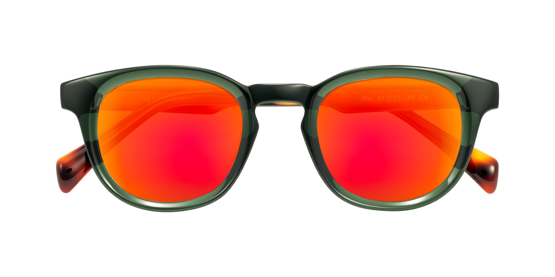 Folded Front of Iffer in Dark Green/Tortoise with Red Gold Mirrored Lenses