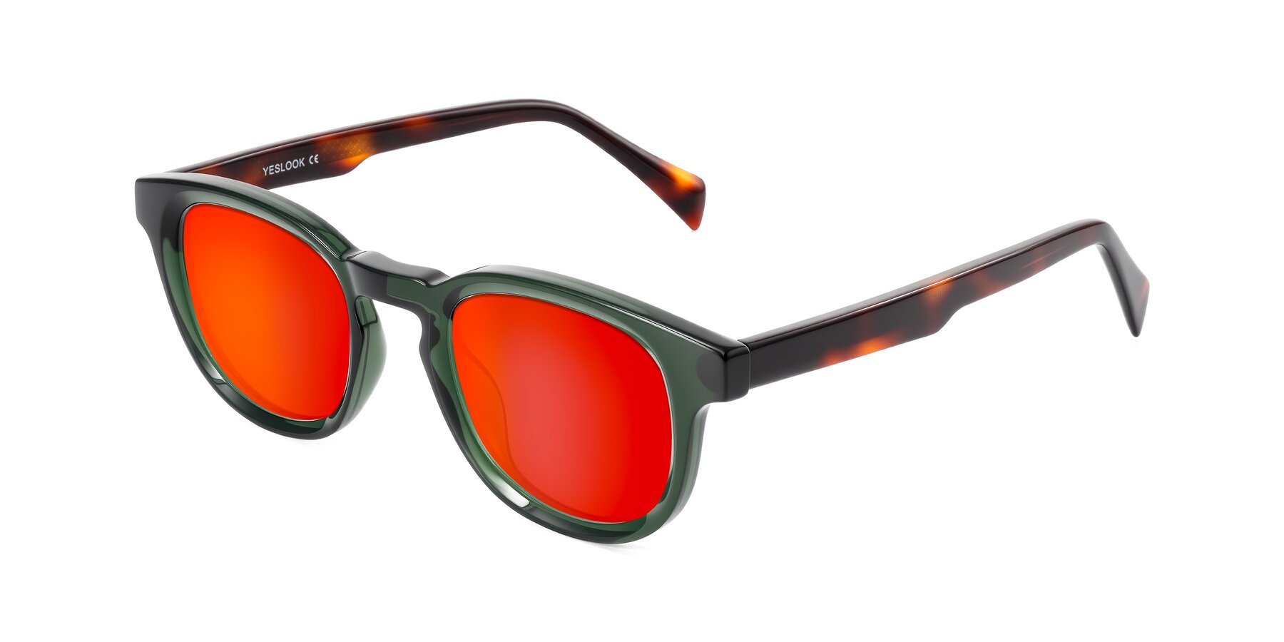 Angle of Iffer in Dark Green/Tortoise with Red Gold Mirrored Lenses
