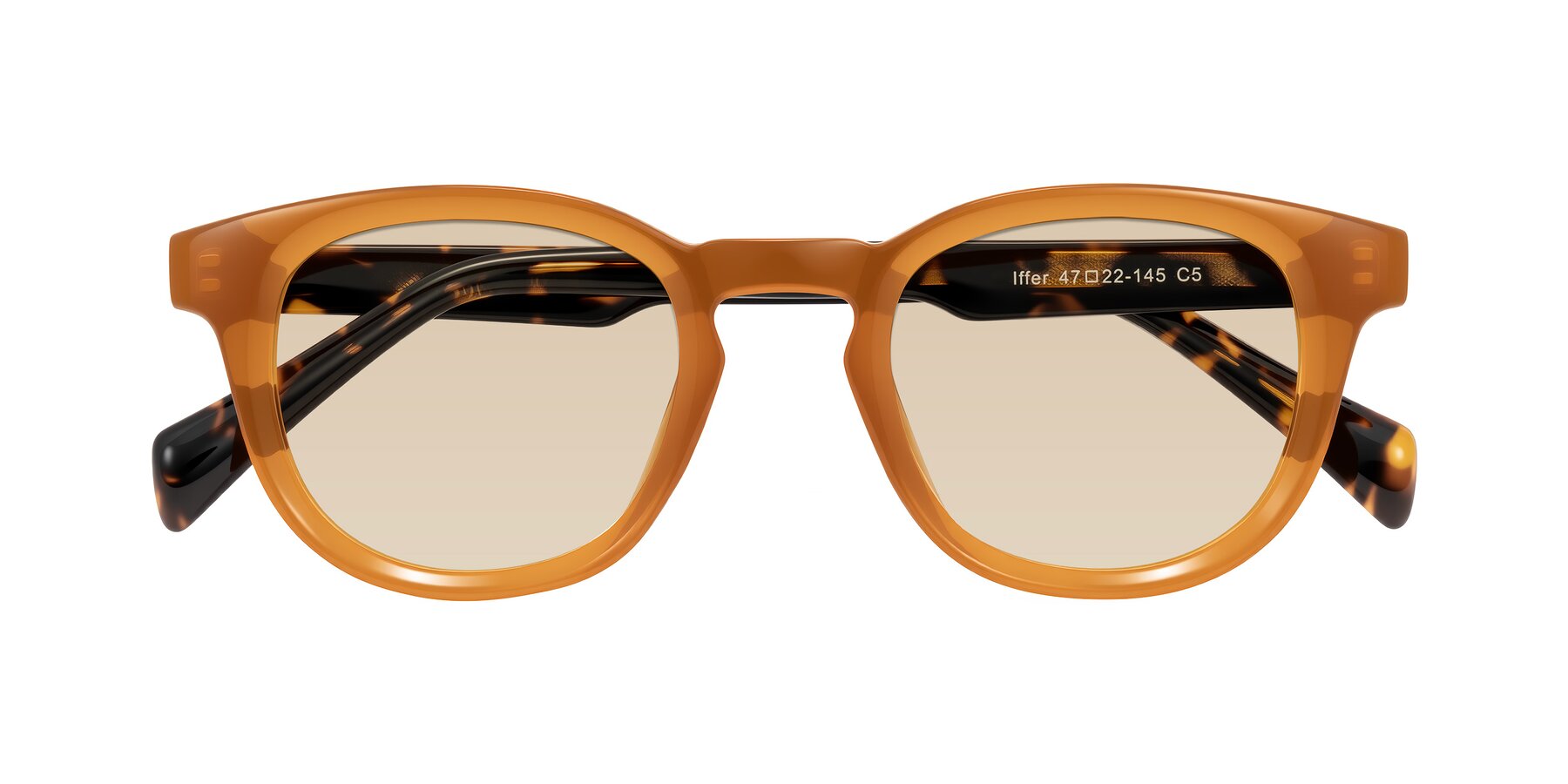 Folded Front of Iffer in Caramel/Tortoise with Light Brown Tinted Lenses