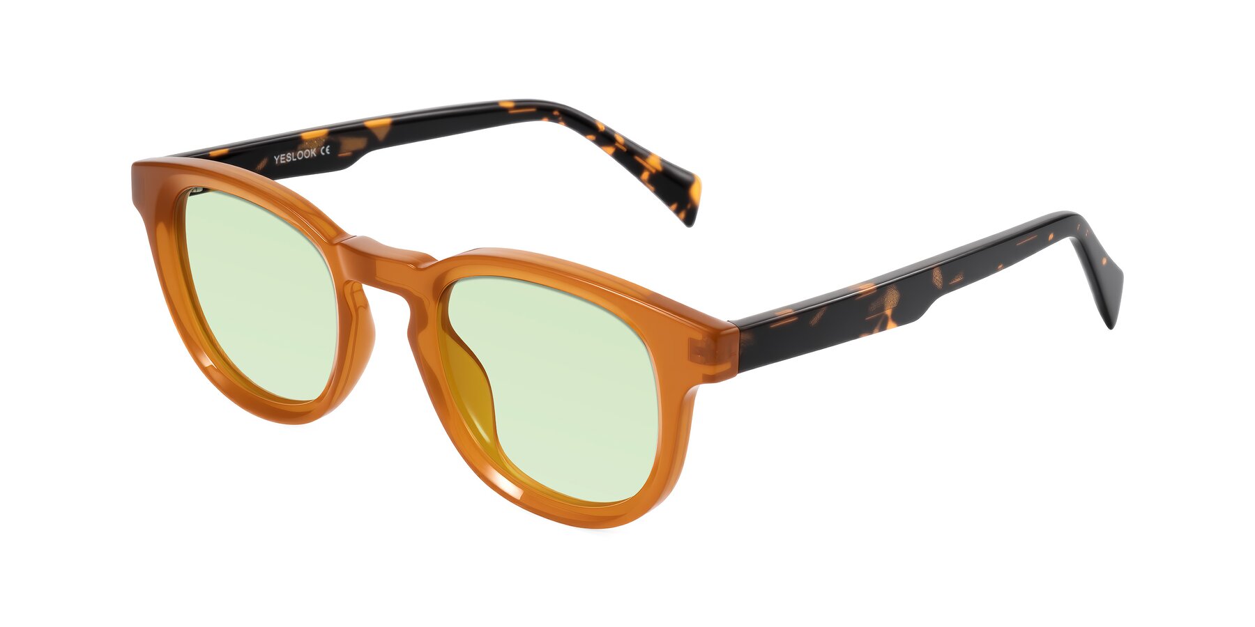 Angle of Iffer in Caramel/Tortoise with Light Green Tinted Lenses