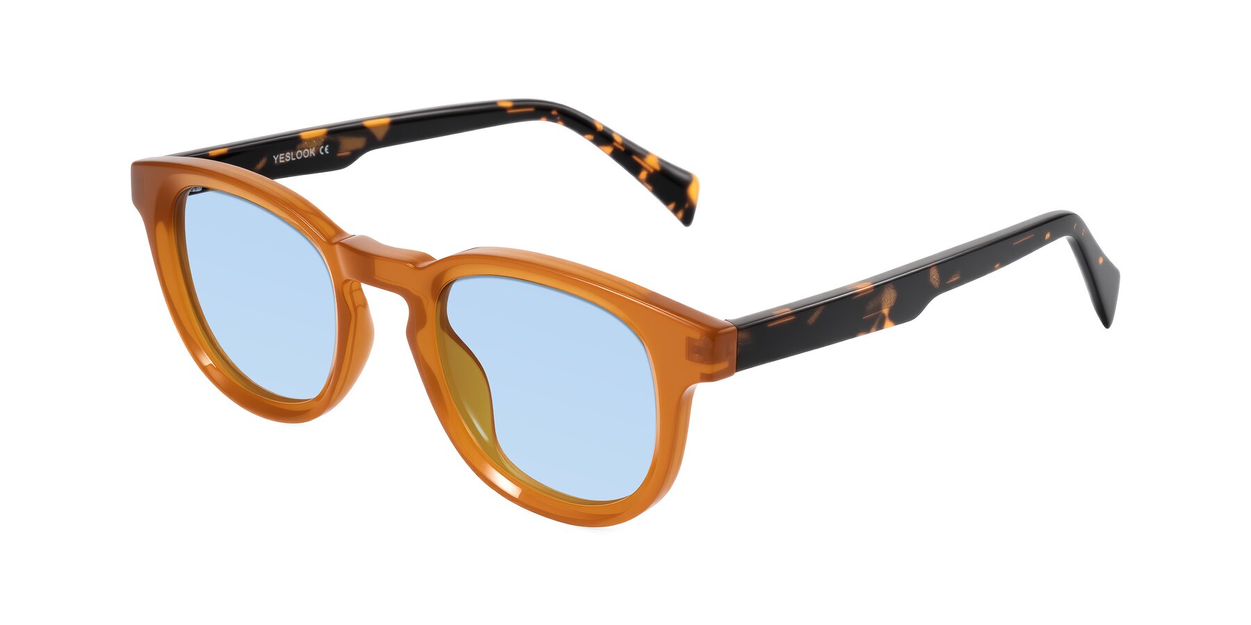 Angle of Iffer in Caramel/Tortoise with Light Blue Tinted Lenses