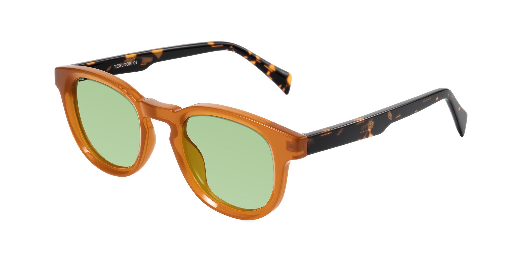 Angle of Iffer in Caramel/Tortoise with Medium Green Tinted Lenses