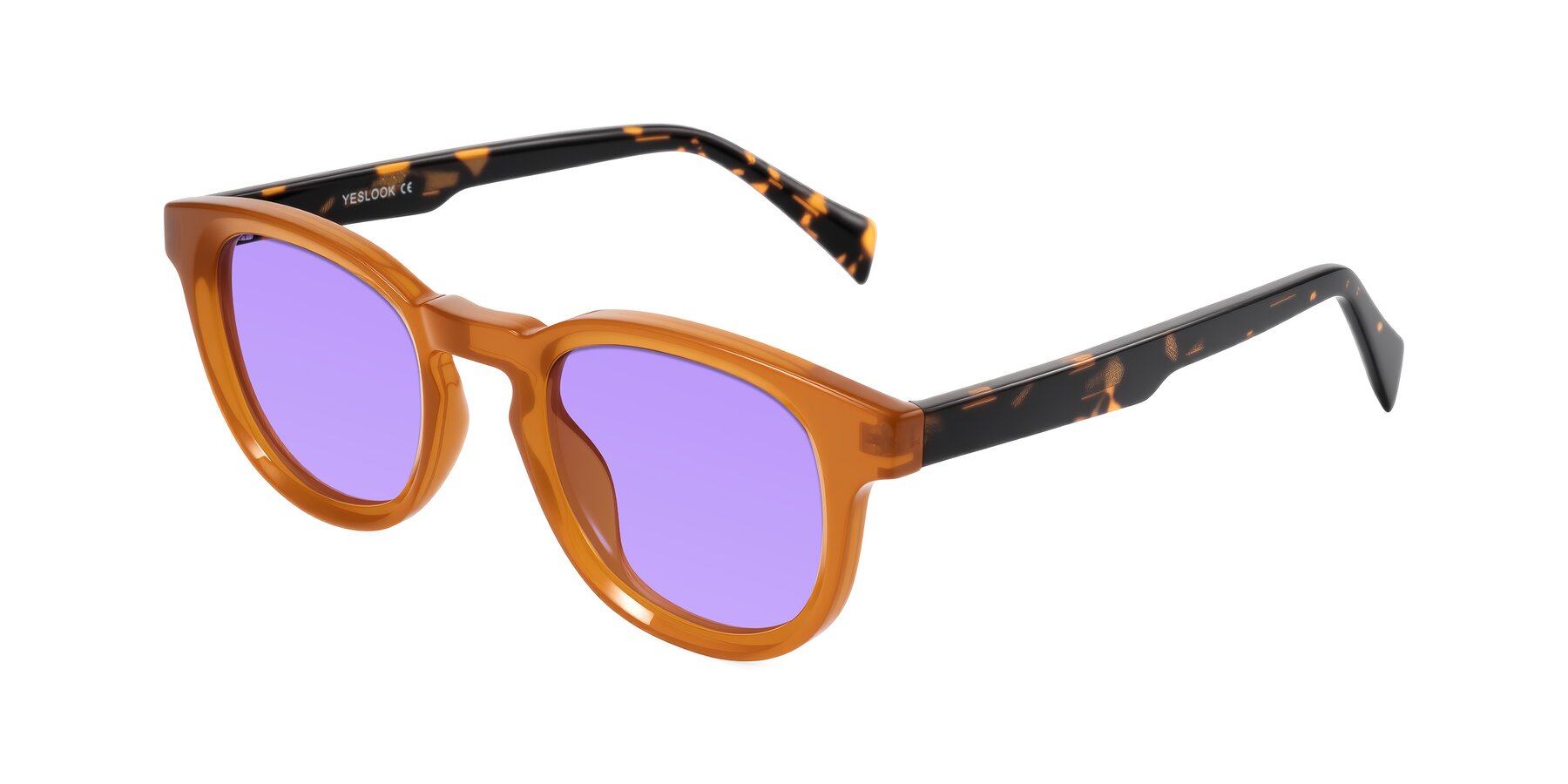Angle of Iffer in Caramel/Tortoise with Medium Purple Tinted Lenses