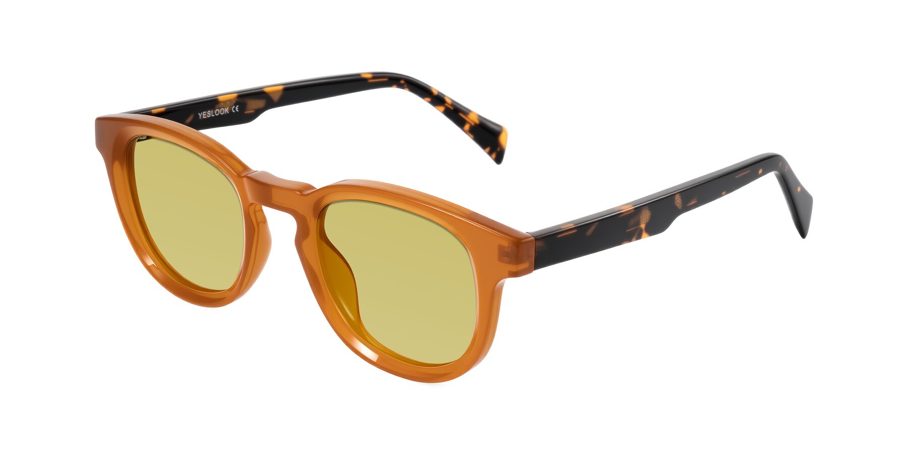 Angle of Iffer in Caramel/Tortoise with Medium Champagne Tinted Lenses