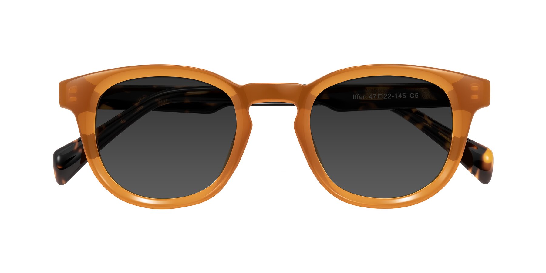 Folded Front of Iffer in Caramel/Tortoise with Gray Tinted Lenses