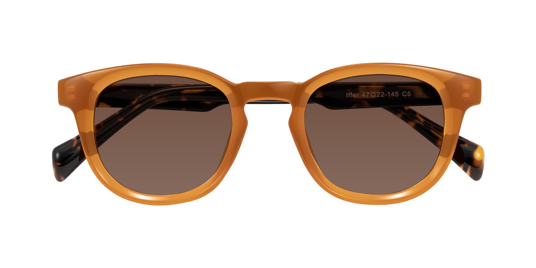 Folded Front of Iffer in Caramel/Tortoise with Brown Tinted Lenses