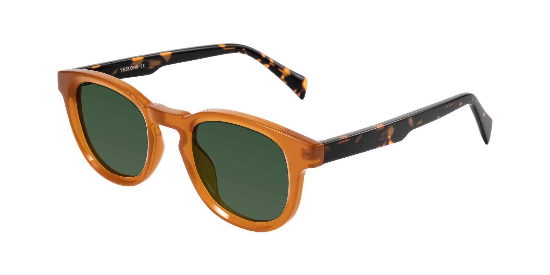 Angle of Iffer in Caramel/Tortoise with Green Tinted Lenses
