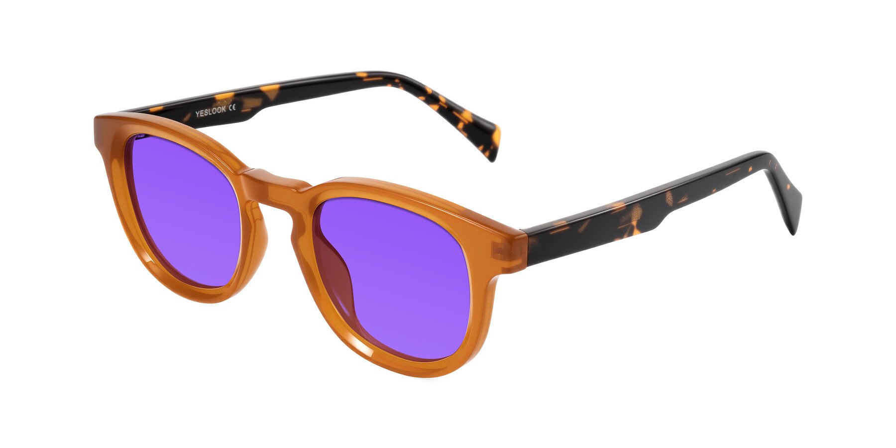Angle of Iffer in Caramel/Tortoise with Purple Tinted Lenses