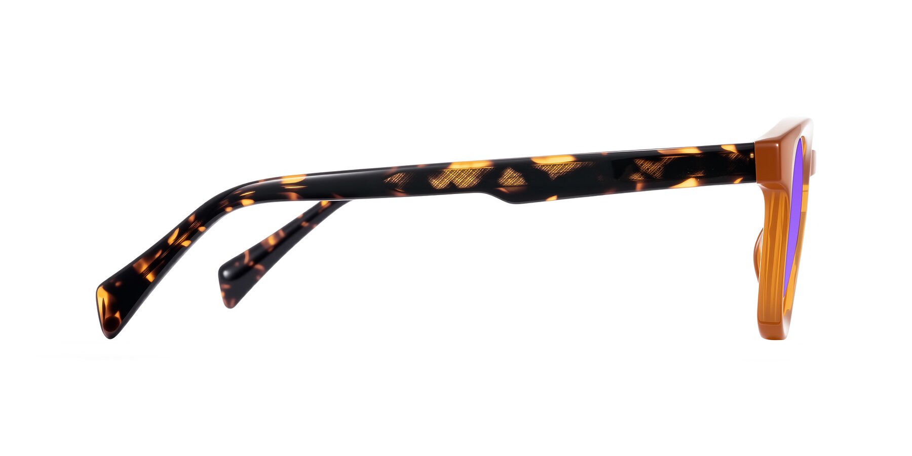 Side of Iffer in Caramel/Tortoise with Purple Tinted Lenses