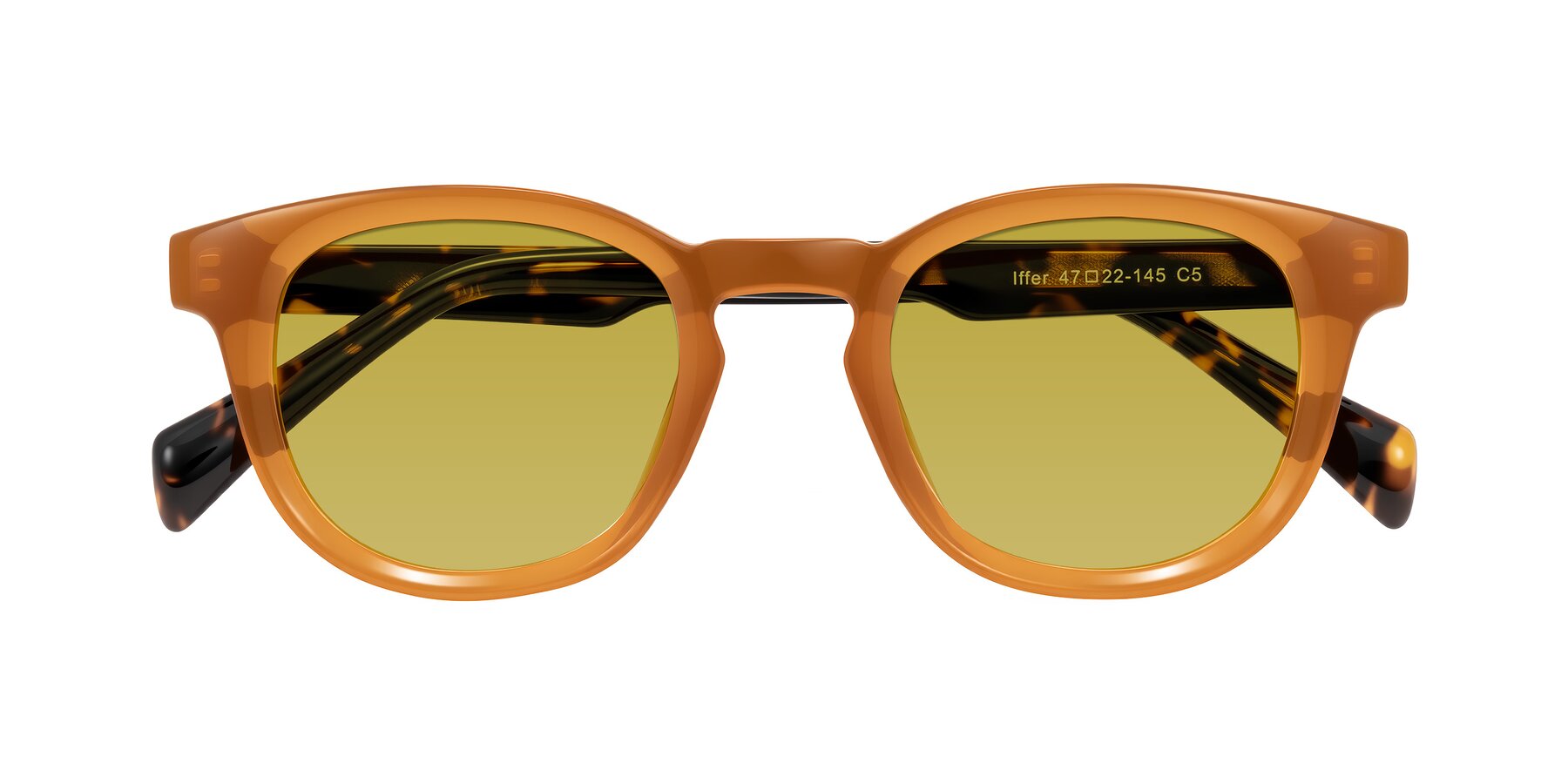 Folded Front of Iffer in Caramel/Tortoise with Champagne Tinted Lenses