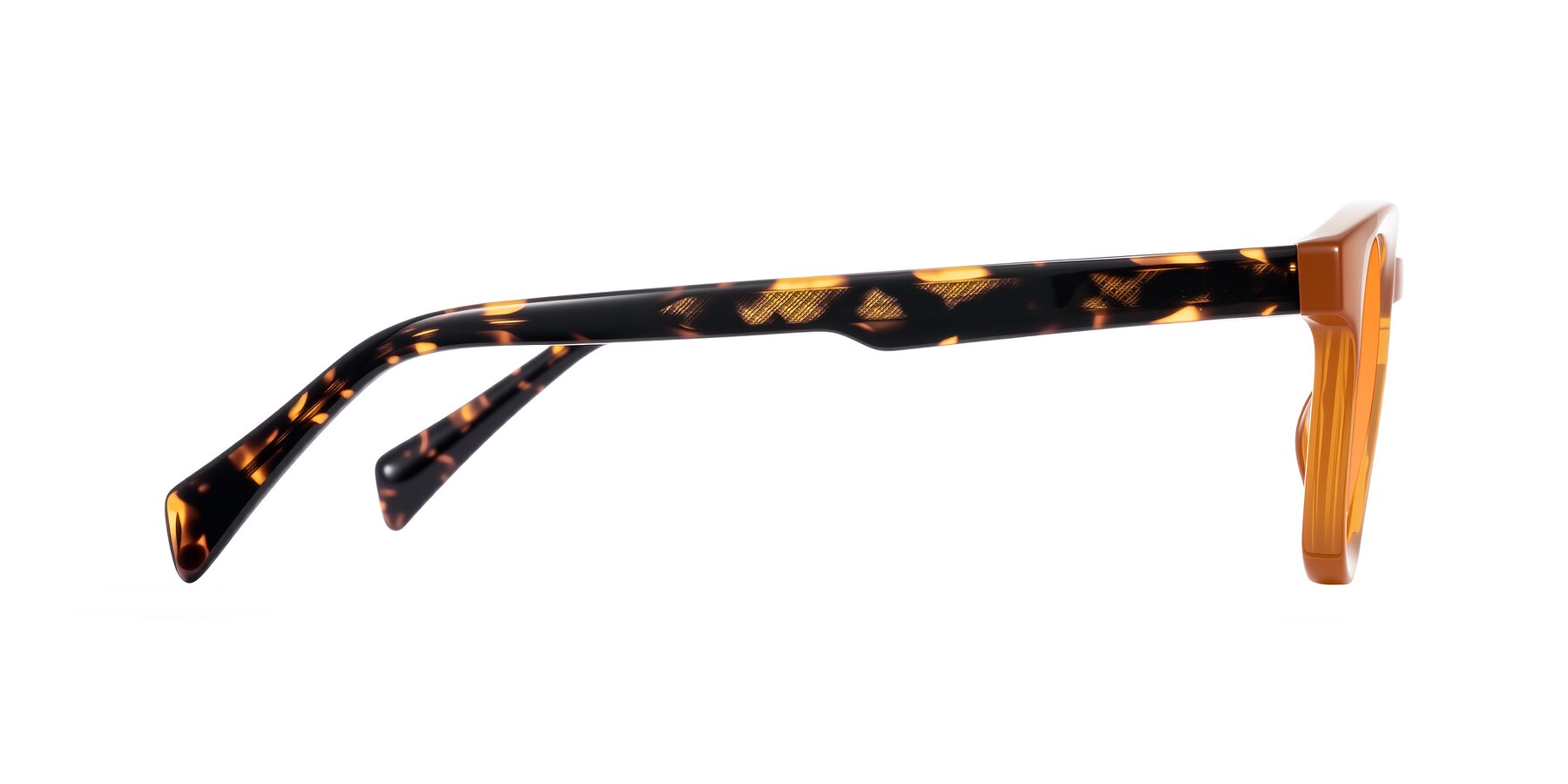 Side of Iffer in Caramel/Tortoise with Orange Tinted Lenses
