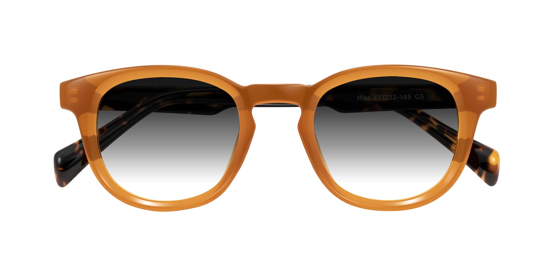Folded Front of Iffer in Caramel/Tortoise with Gray Gradient Lenses