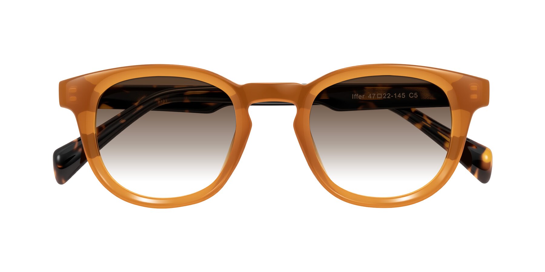 Folded Front of Iffer in Caramel/Tortoise with Brown Gradient Lenses