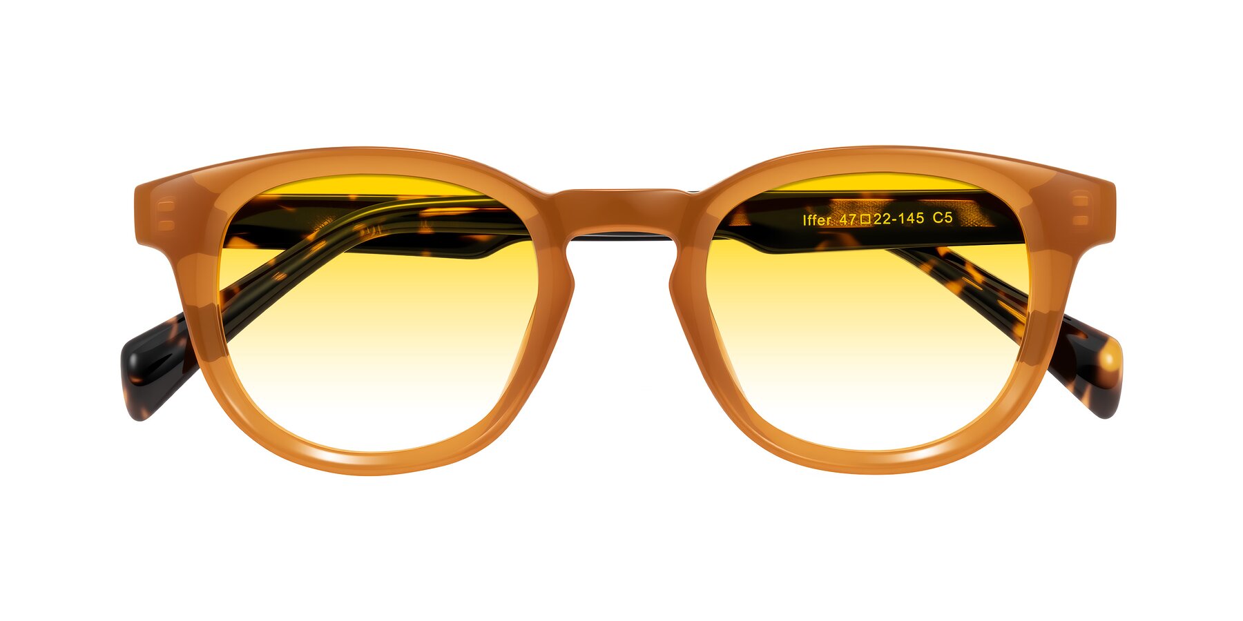 Folded Front of Iffer in Caramel/Tortoise with Yellow Gradient Lenses