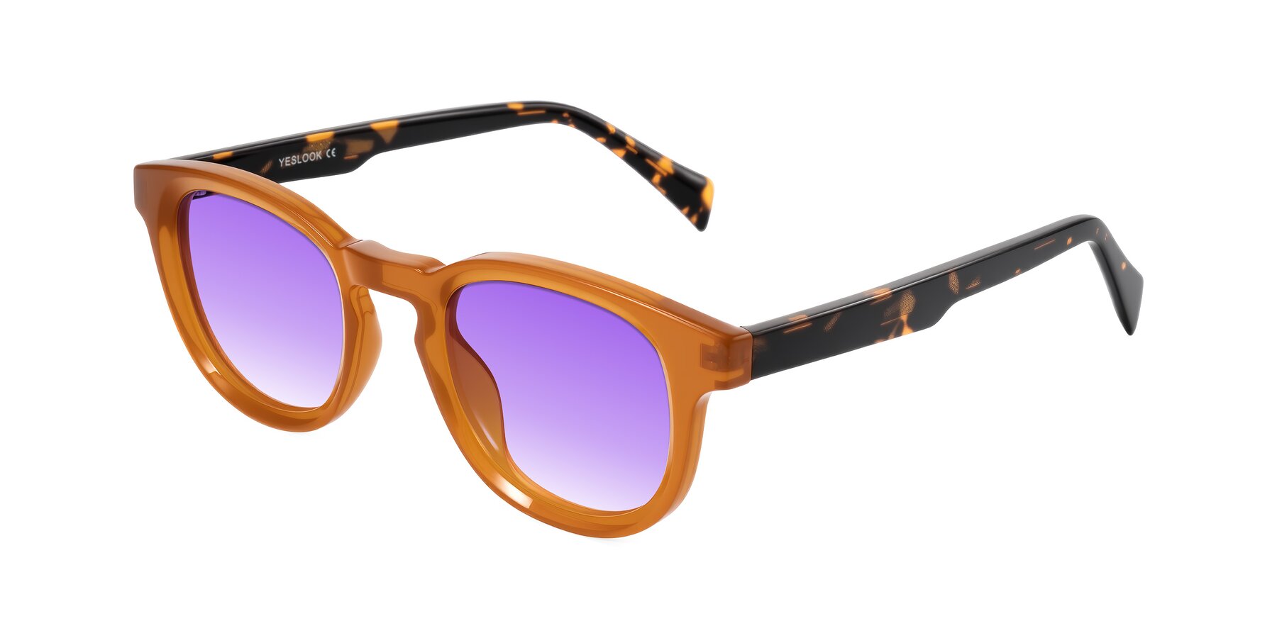 Angle of Iffer in Caramel/Tortoise with Purple Gradient Lenses