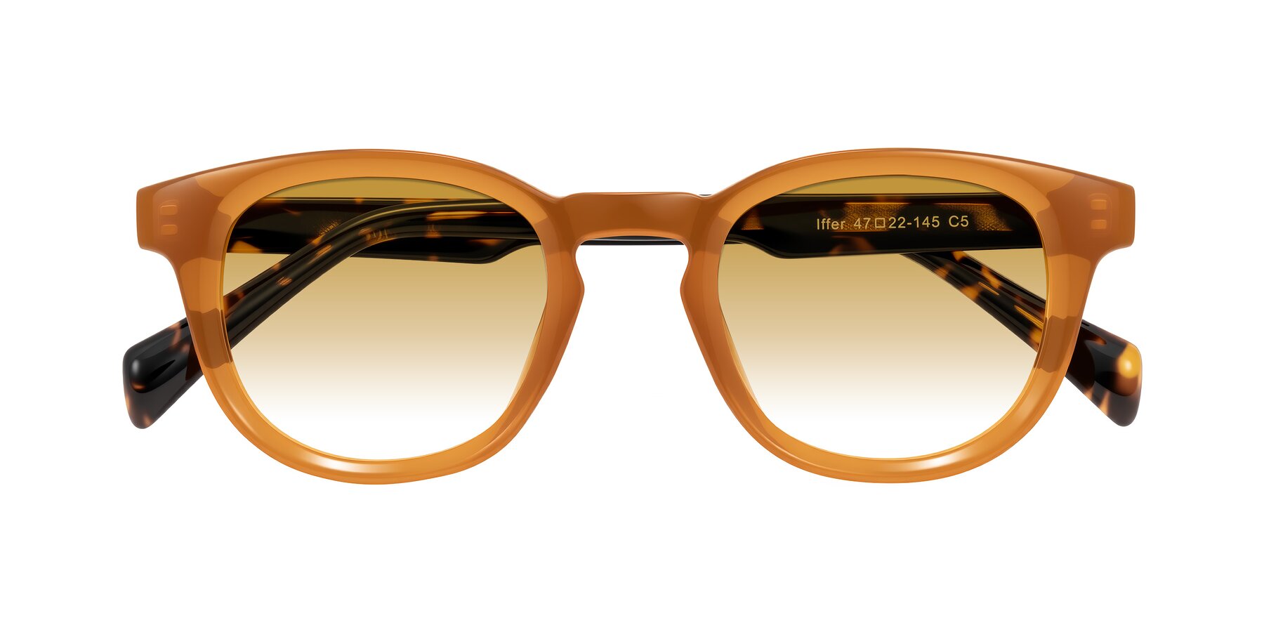Folded Front of Iffer in Caramel/Tortoise with Champagne Gradient Lenses