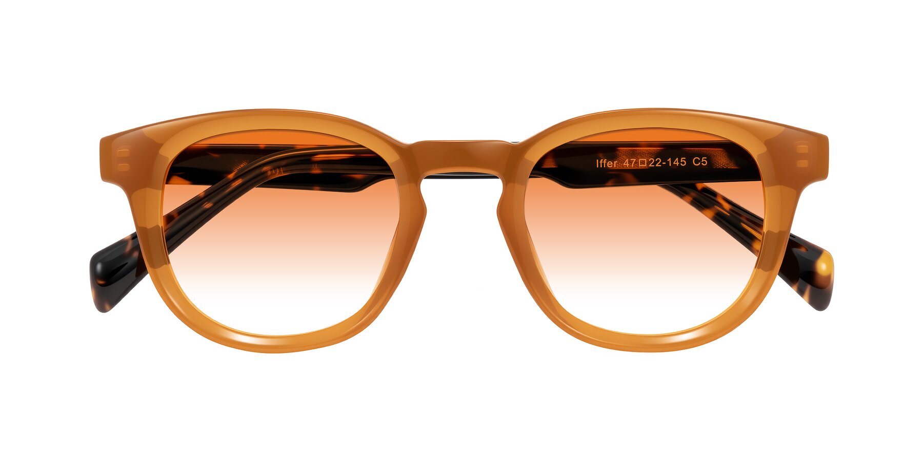 Folded Front of Iffer in Caramel/Tortoise with Orange Gradient Lenses