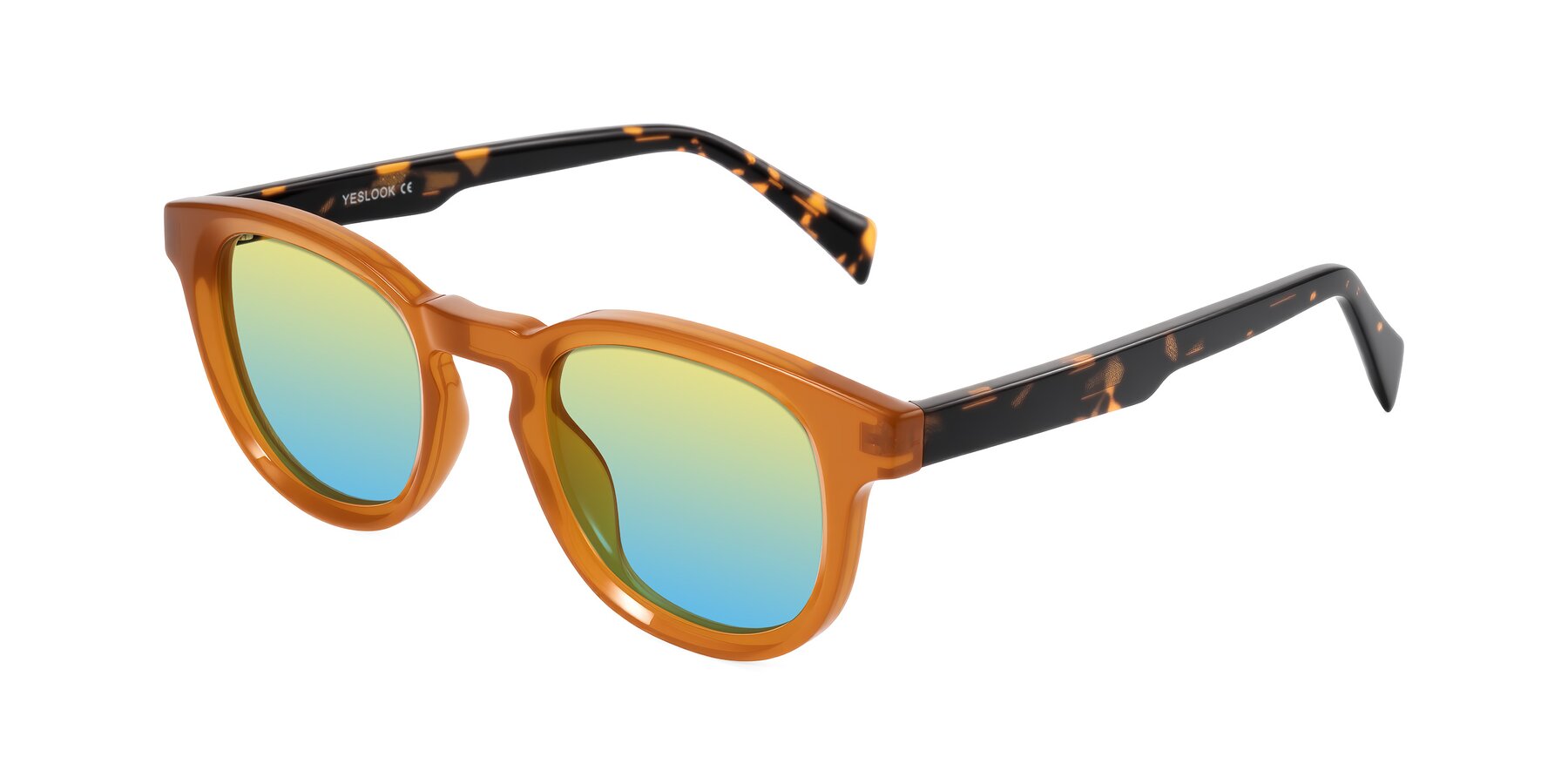 Angle of Iffer in Caramel/Tortoise with Yellow / Blue Gradient Lenses