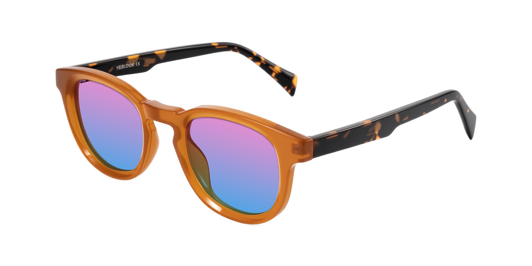 Angle of Iffer in Caramel/Tortoise with Pink / Blue Gradient Lenses