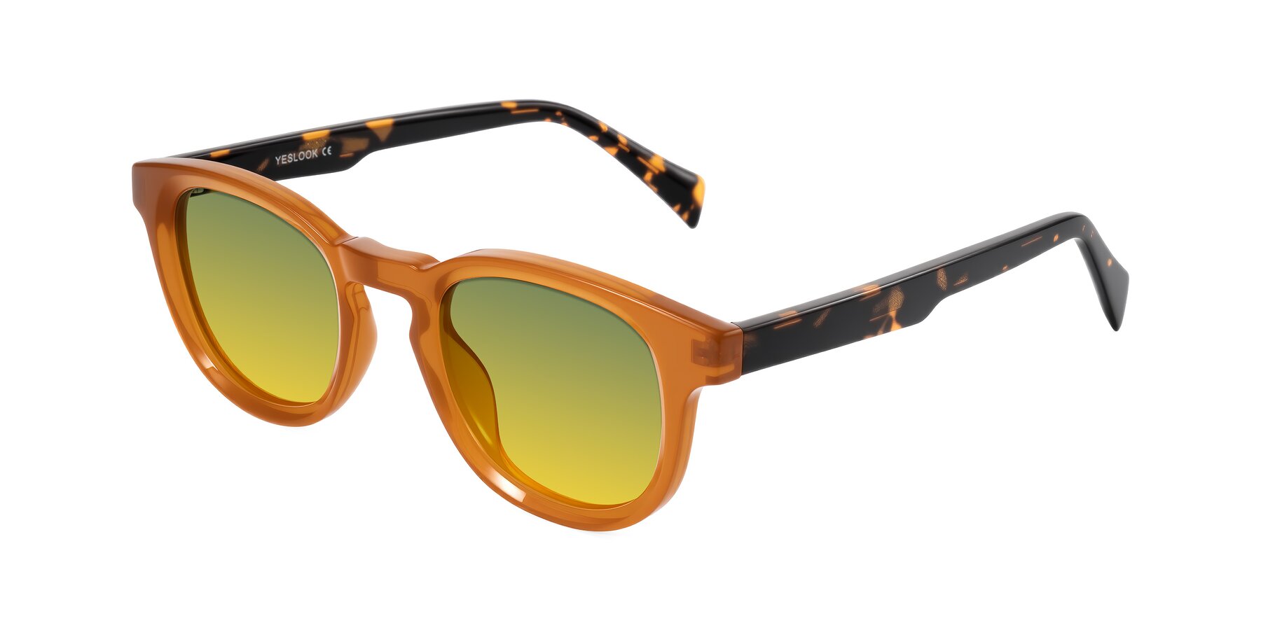 Angle of Iffer in Caramel/Tortoise with Green / Yellow Gradient Lenses