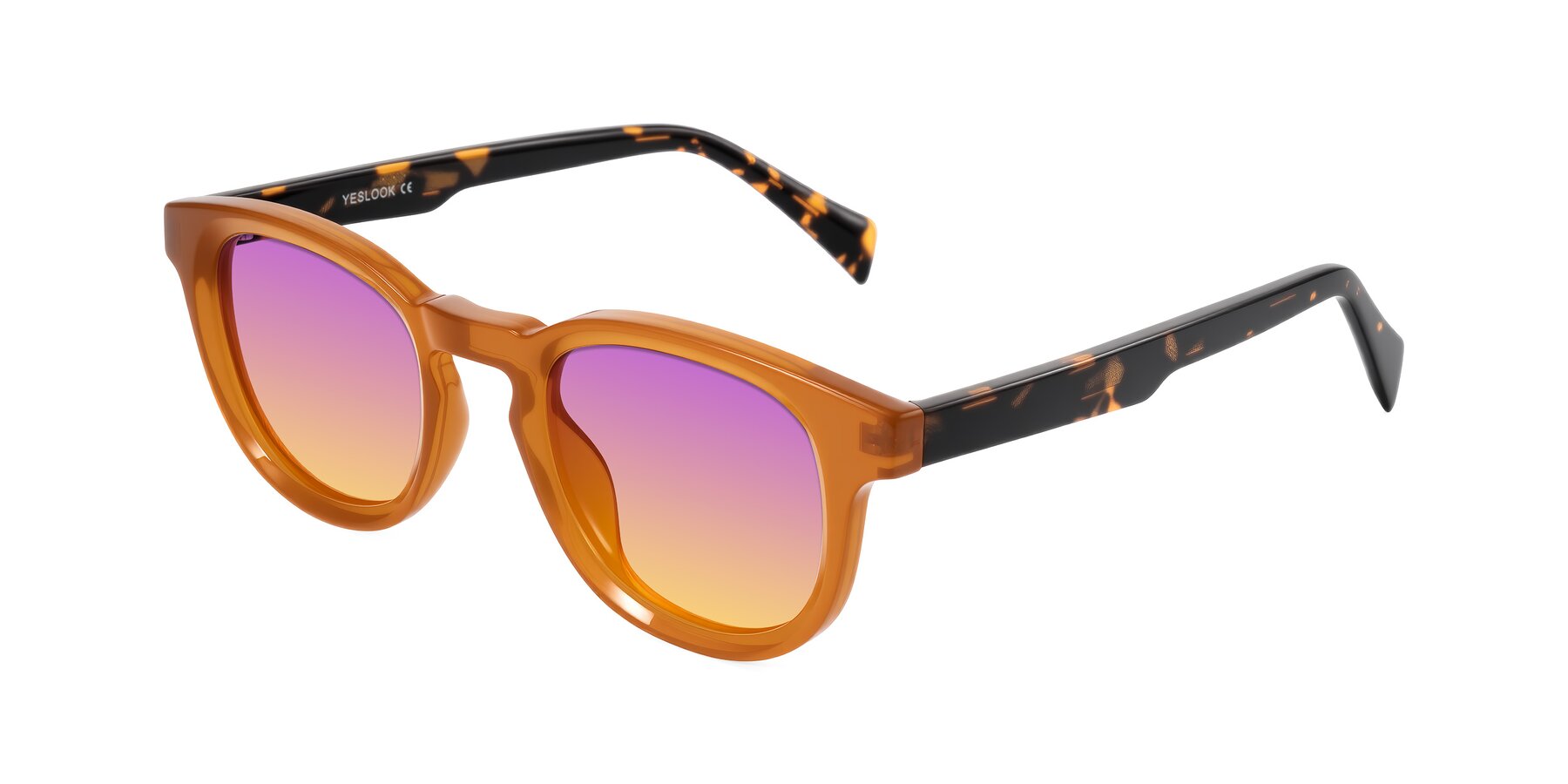 Angle of Iffer in Caramel/Tortoise with Purple / Yellow Gradient Lenses