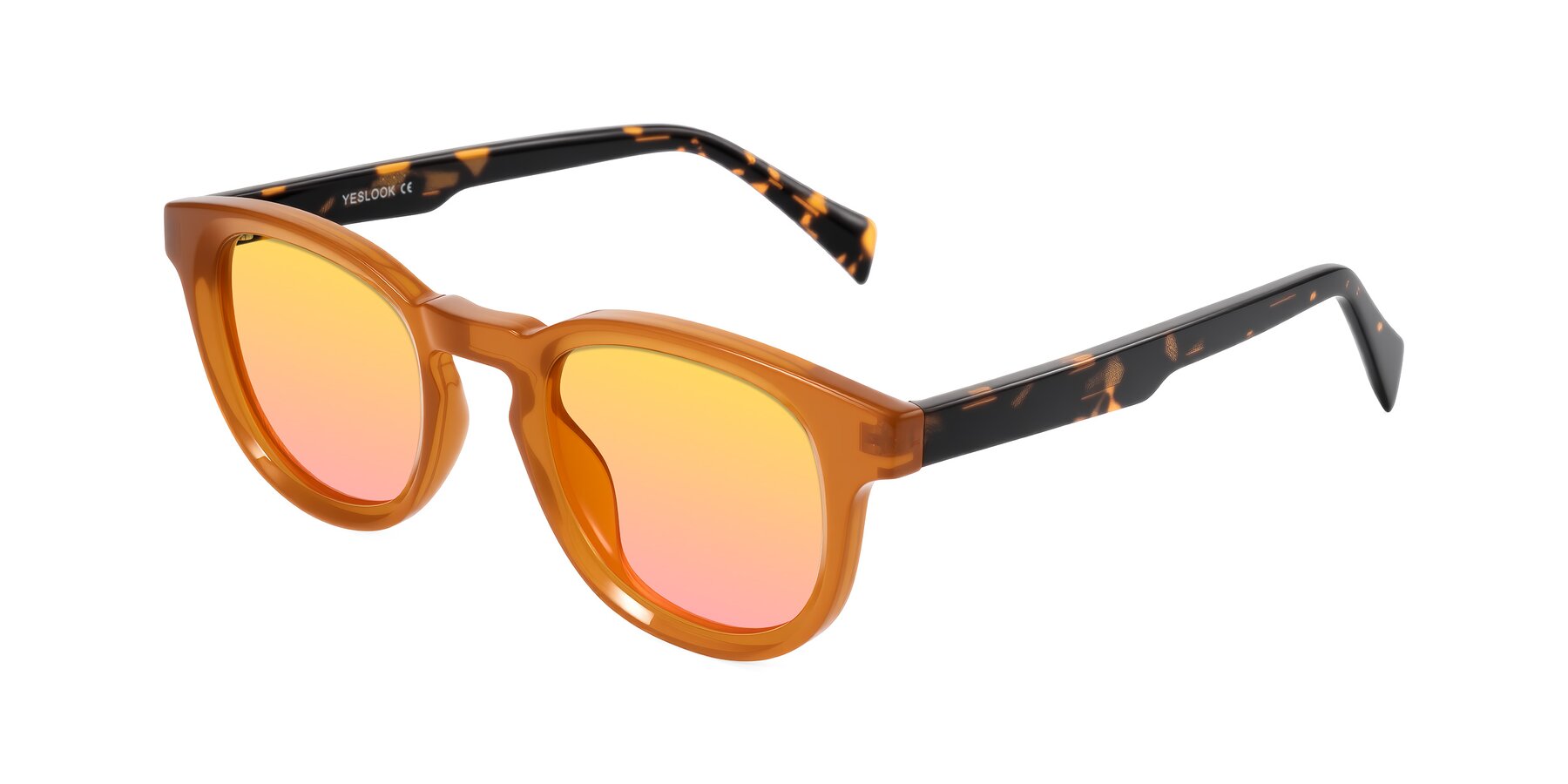 Angle of Iffer in Caramel/Tortoise with Yellow / Pink Gradient Lenses