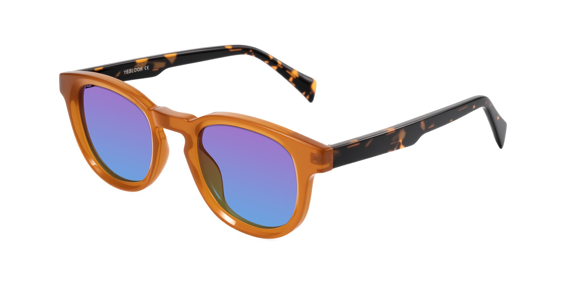 Angle of Iffer in Caramel/Tortoise with Purple / Blue Gradient Lenses