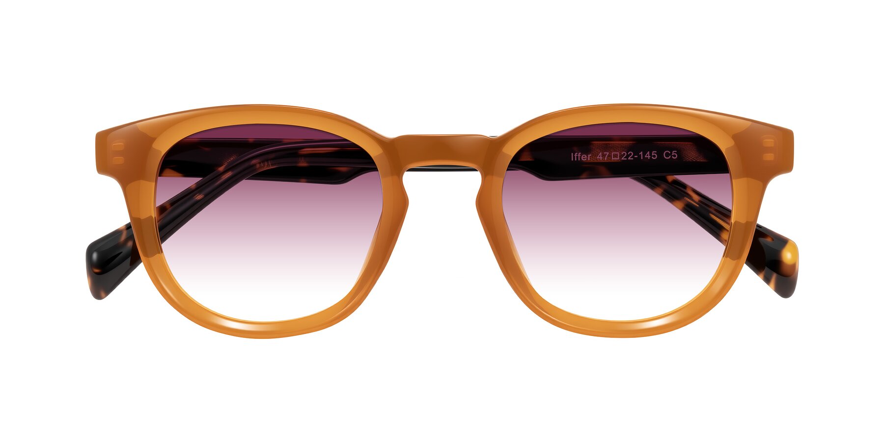 Folded Front of Iffer in Caramel/Tortoise with Wine Gradient Lenses