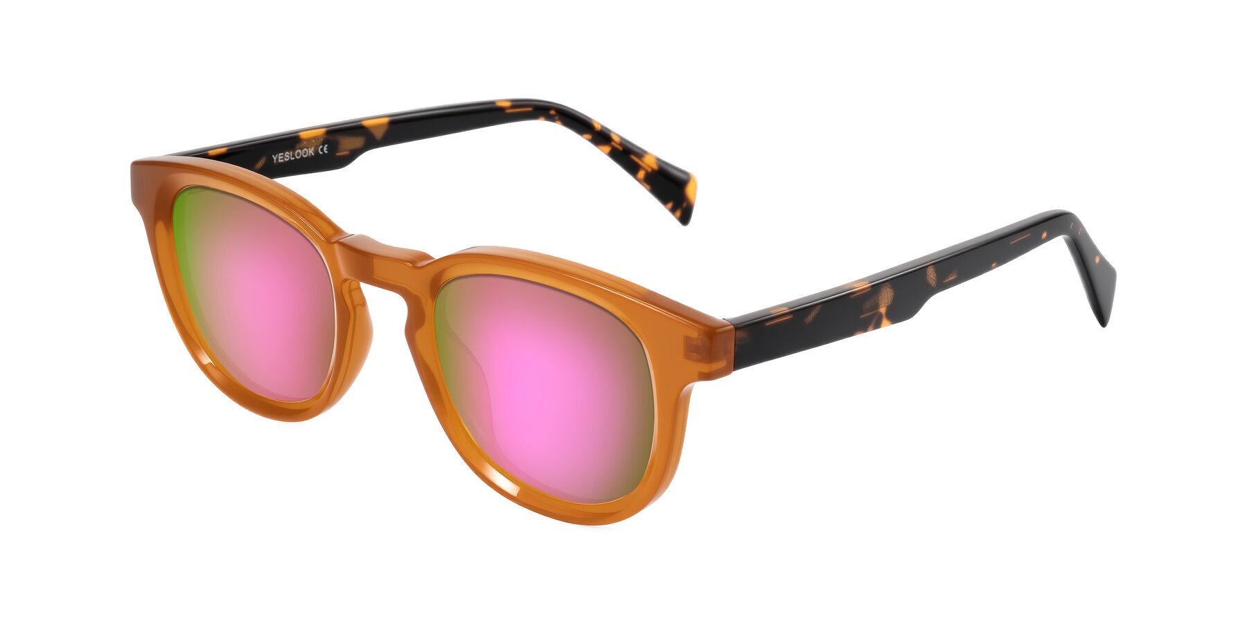 Angle of Iffer in Caramel/Tortoise with Pink Mirrored Lenses