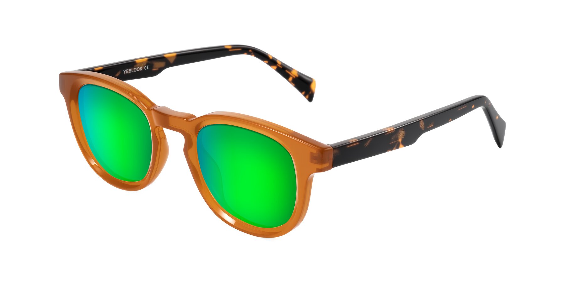 Angle of Iffer in Caramel/Tortoise with Green Mirrored Lenses