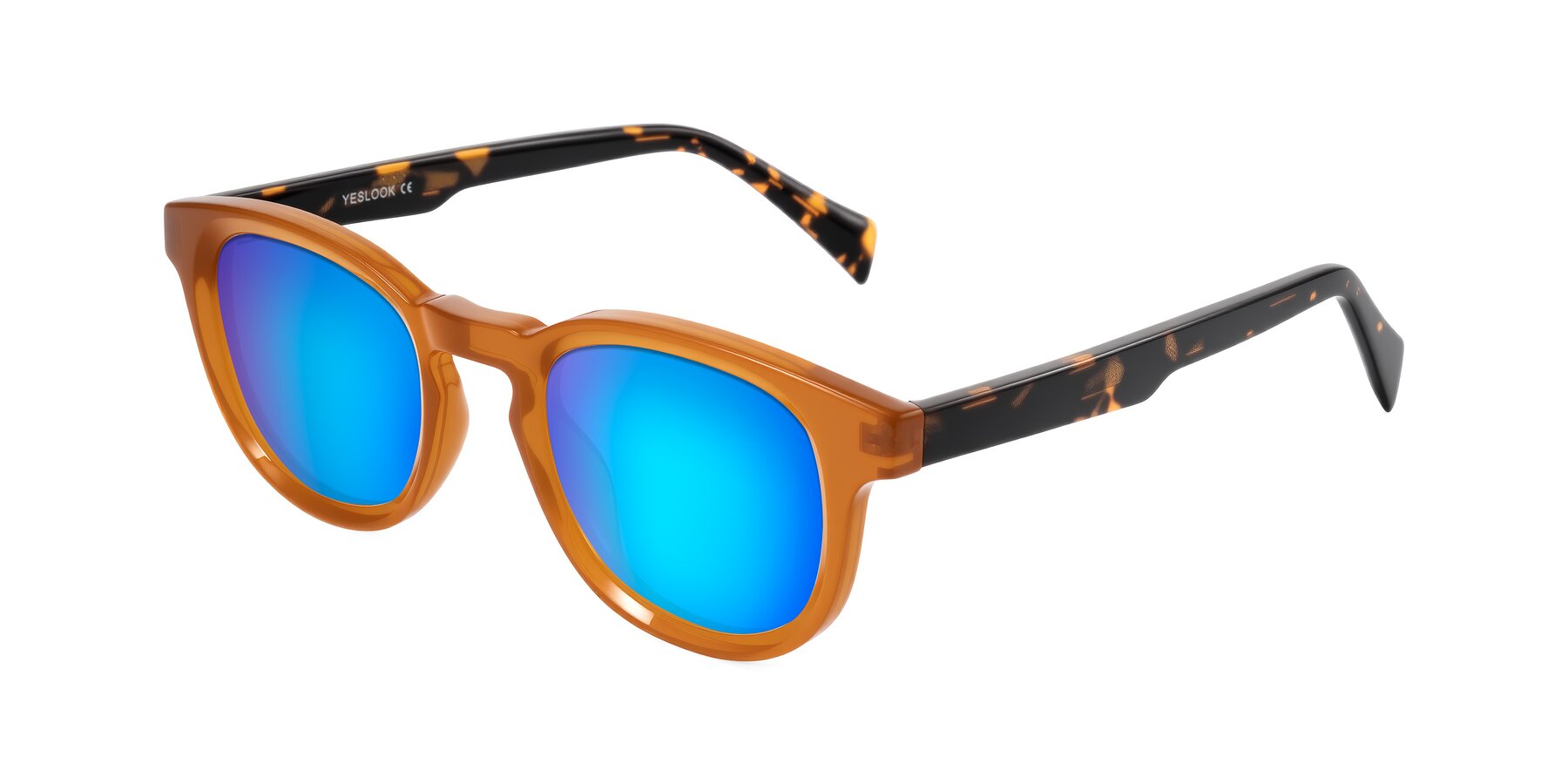 Angle of Iffer in Caramel/Tortoise with Blue Mirrored Lenses