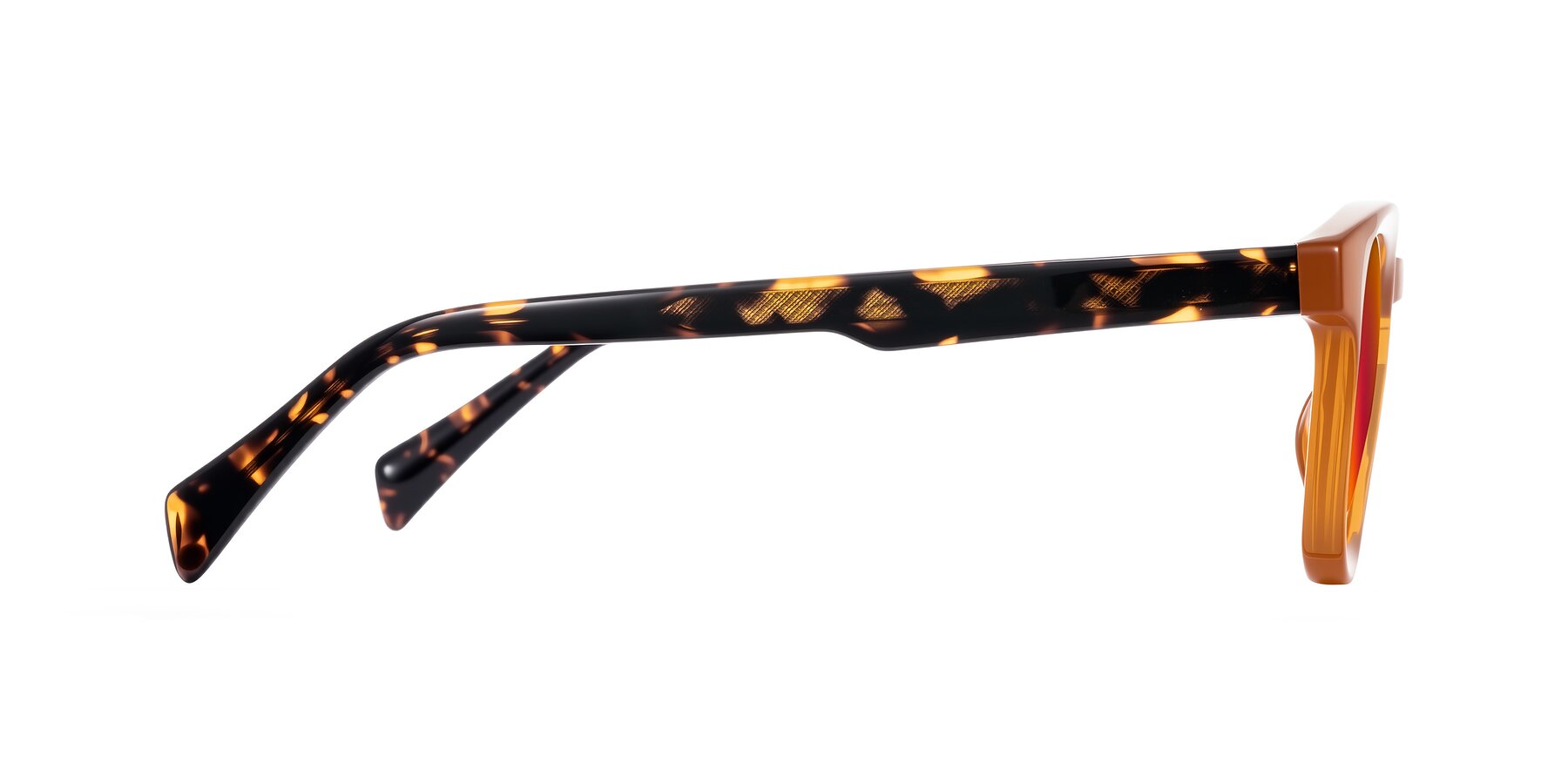 Side of Iffer in Caramel/Tortoise with Red Gold Mirrored Lenses