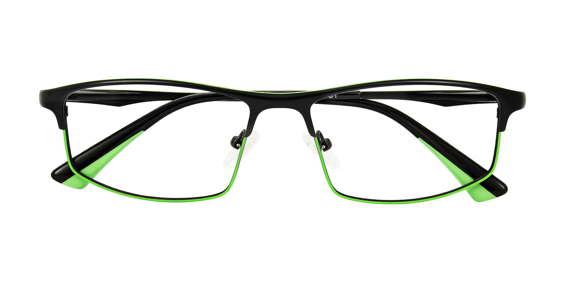 Folded Front of Monnow in Black/Green with Clear Blue Light Blocking Lenses