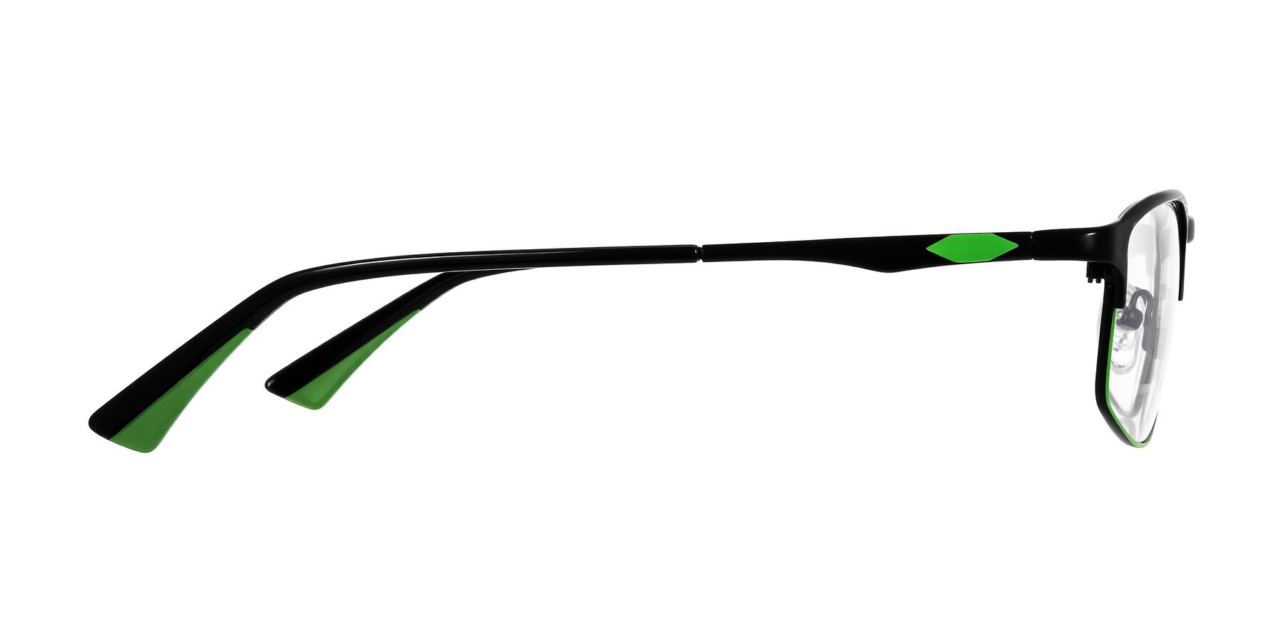 Side of Monnow in Black/Green with Clear Blue Light Blocking Lenses