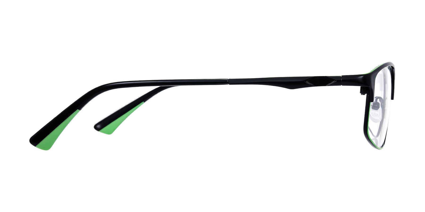 Side of Monnow in Black/Green with Clear Blue Light Blocking Lenses