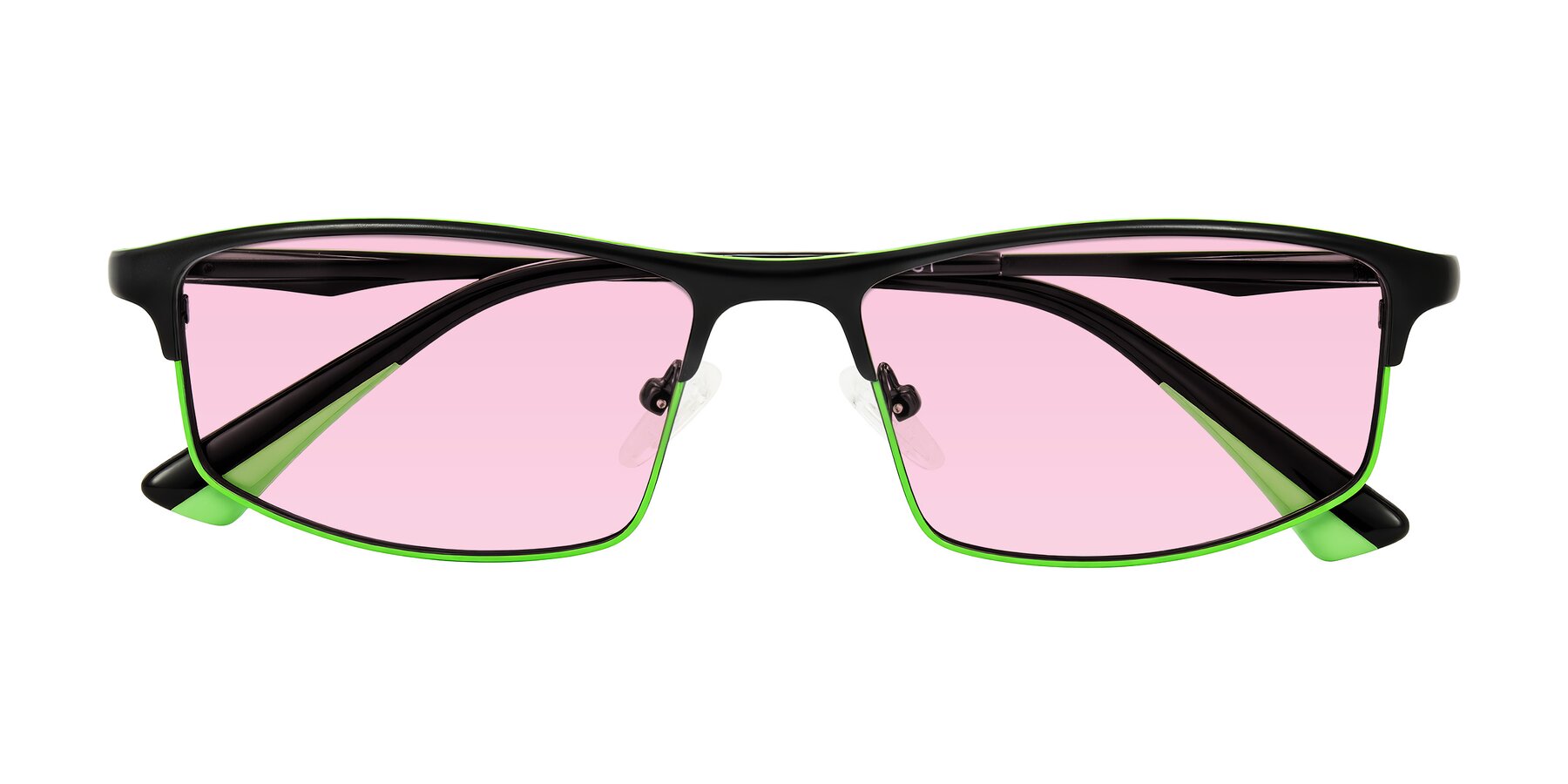 Folded Front of Monnow in Black/Green with Light Pink Tinted Lenses