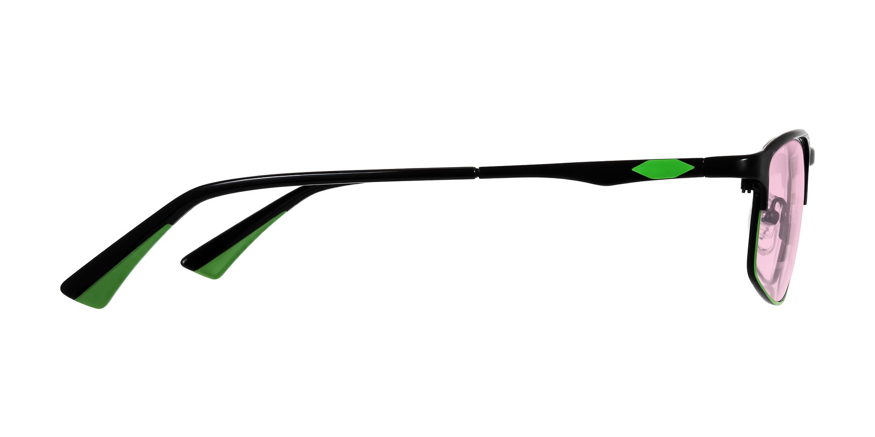 Side of Monnow in Black/Green with Light Pink Tinted Lenses