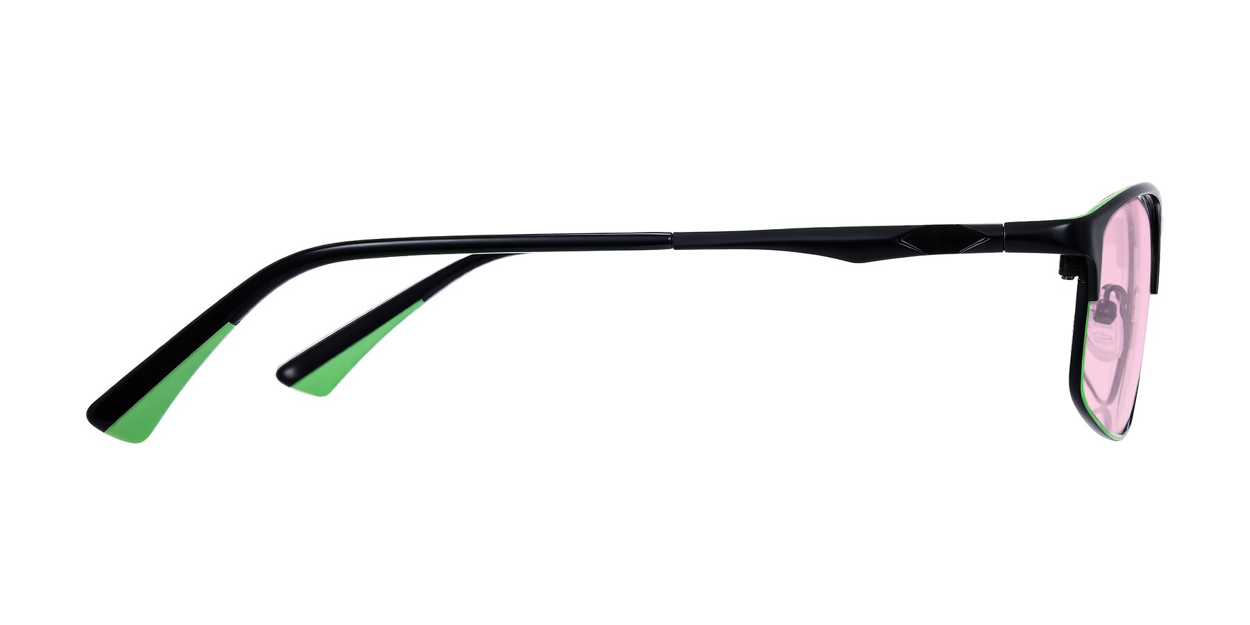 Side of Monnow in Black/Green with Light Pink Tinted Lenses