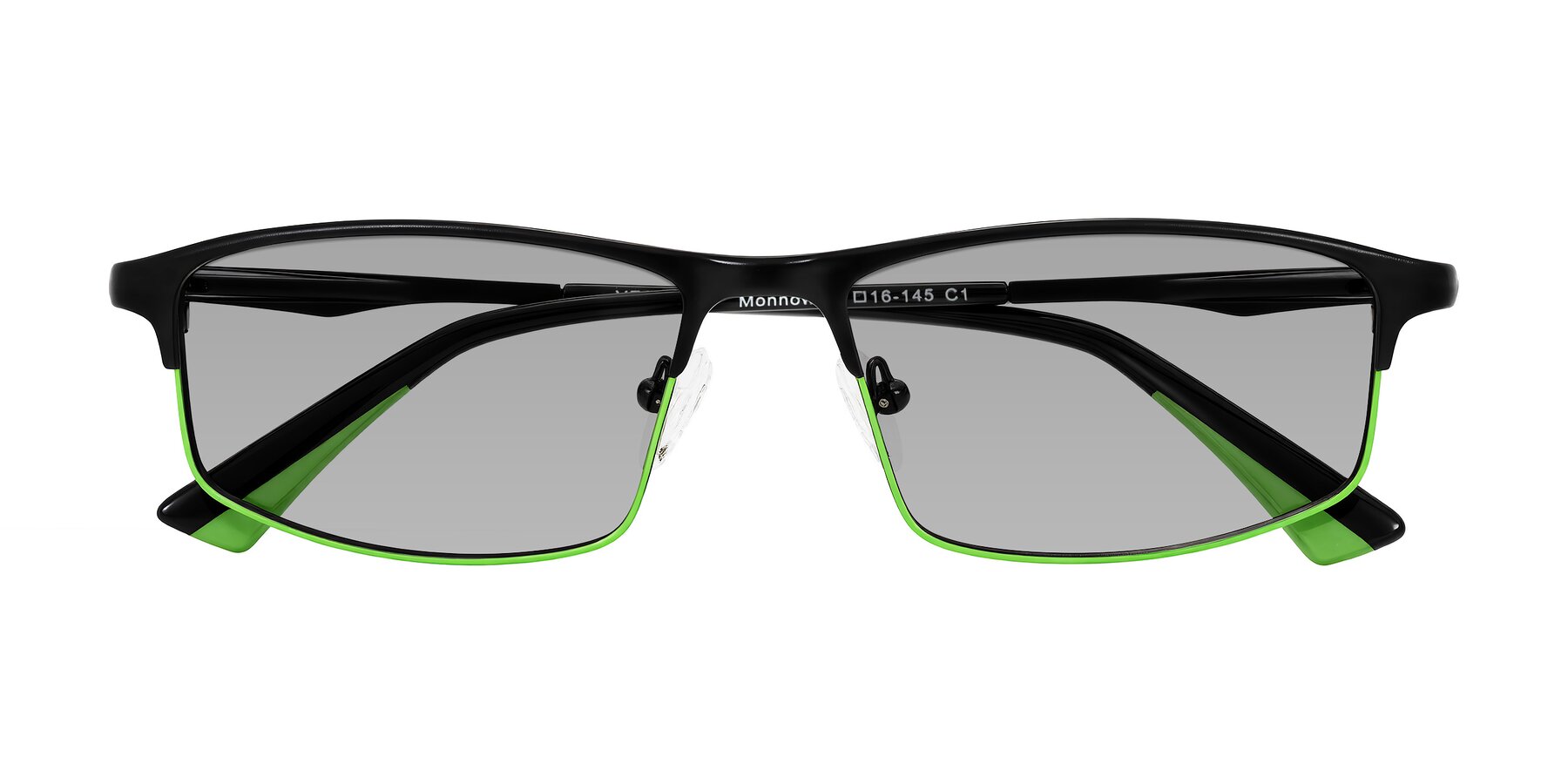 Folded Front of Monnow in Black/Green with Light Gray Tinted Lenses