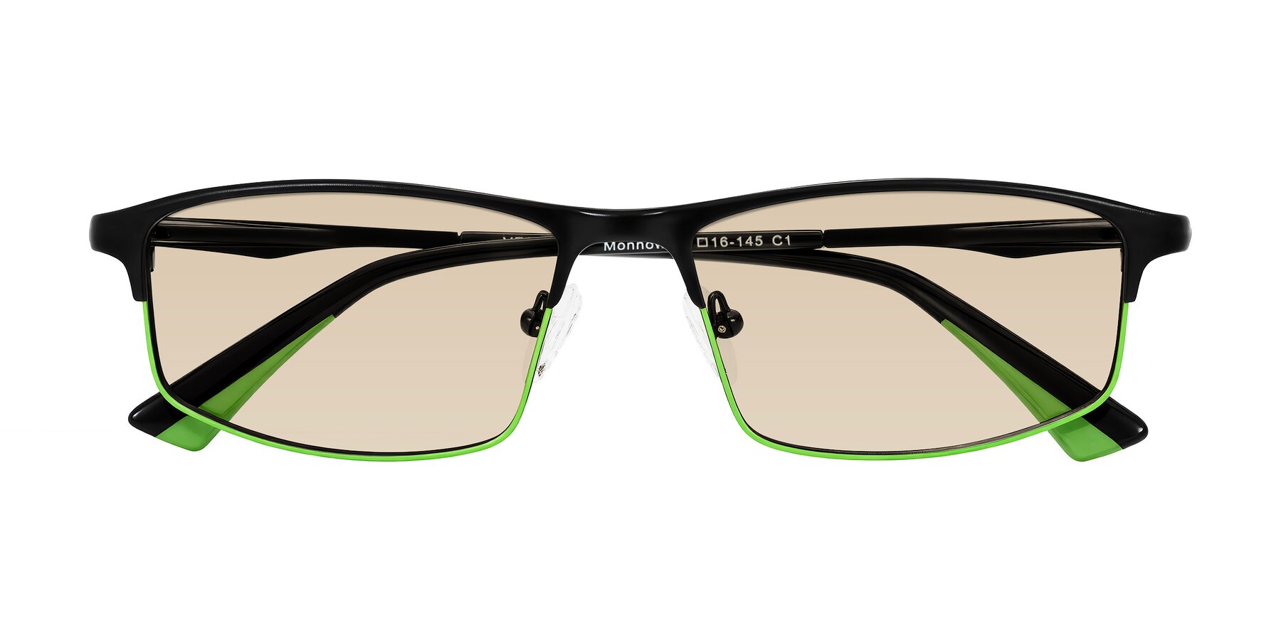 Folded Front of Monnow in Black/Green with Light Brown Tinted Lenses