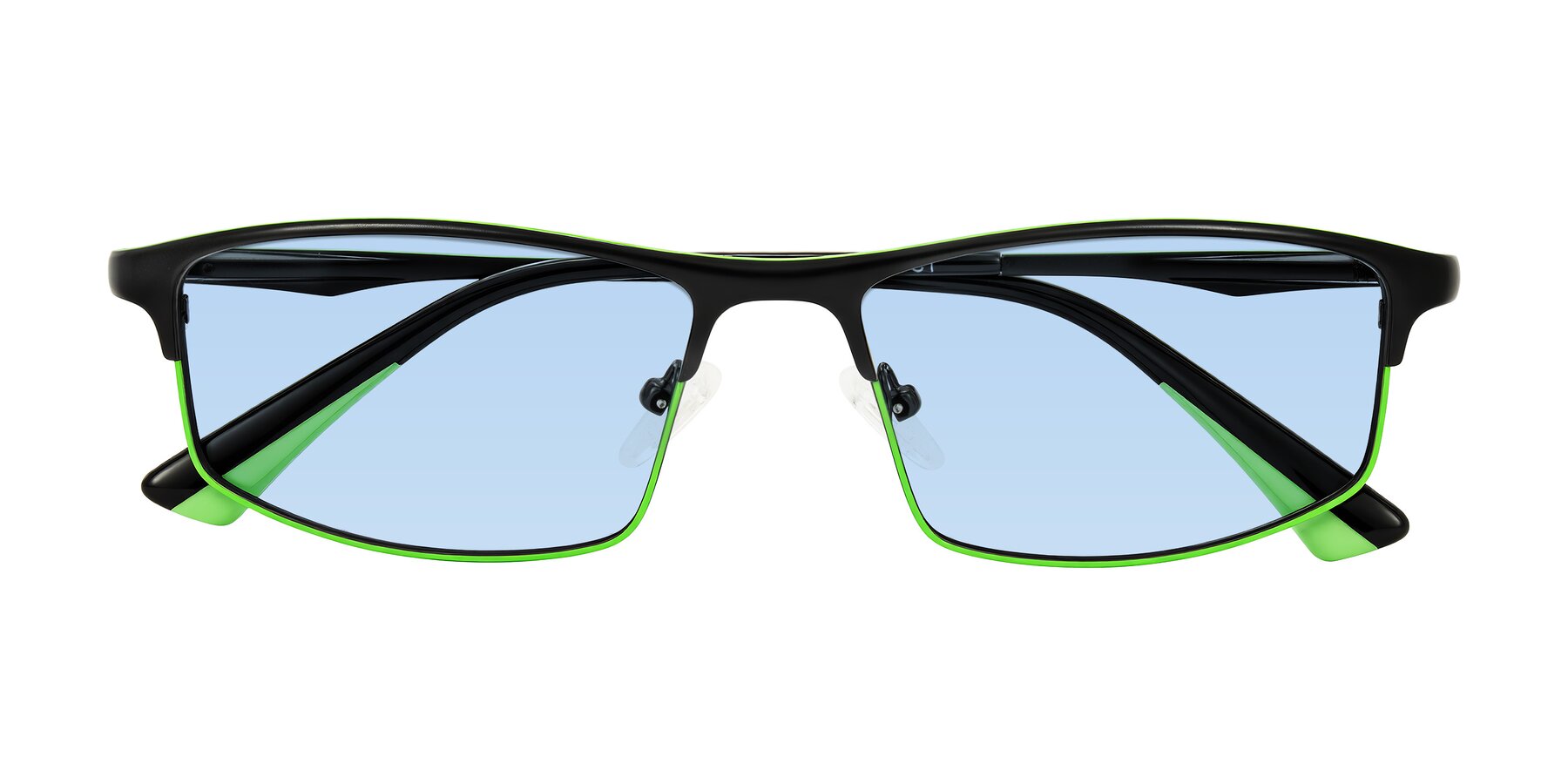 Folded Front of Monnow in Black/Green with Light Blue Tinted Lenses