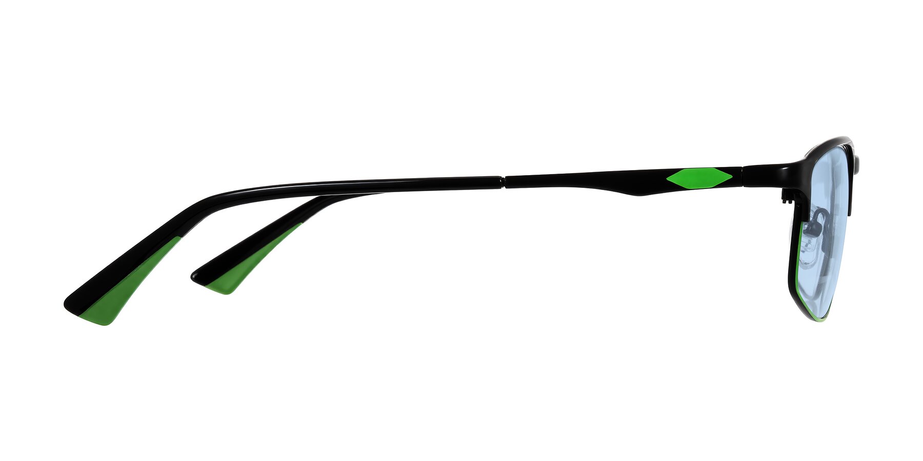 Side of Monnow in Black/Green with Light Blue Tinted Lenses