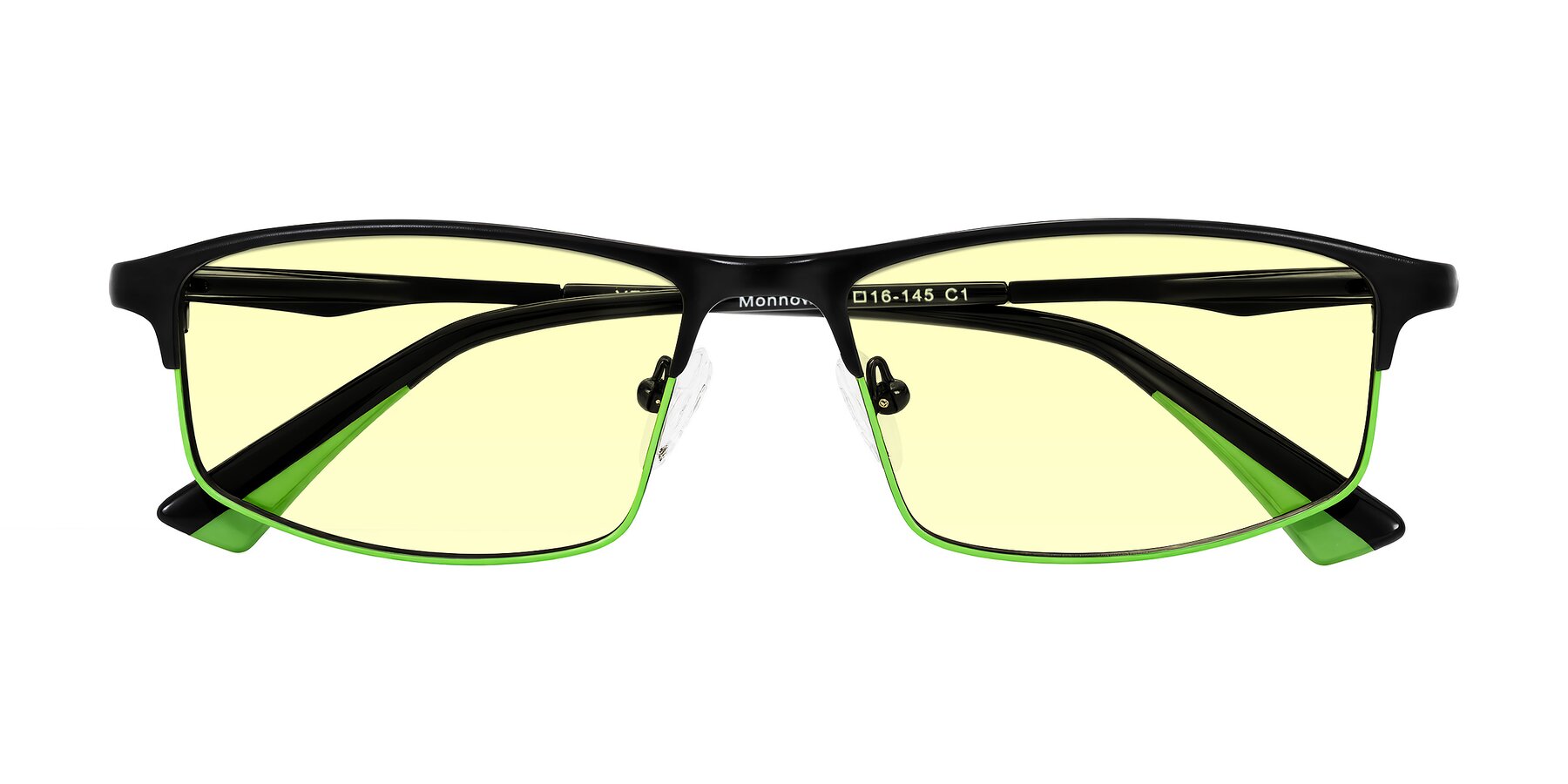 Folded Front of Monnow in Black/Green with Light Yellow Tinted Lenses