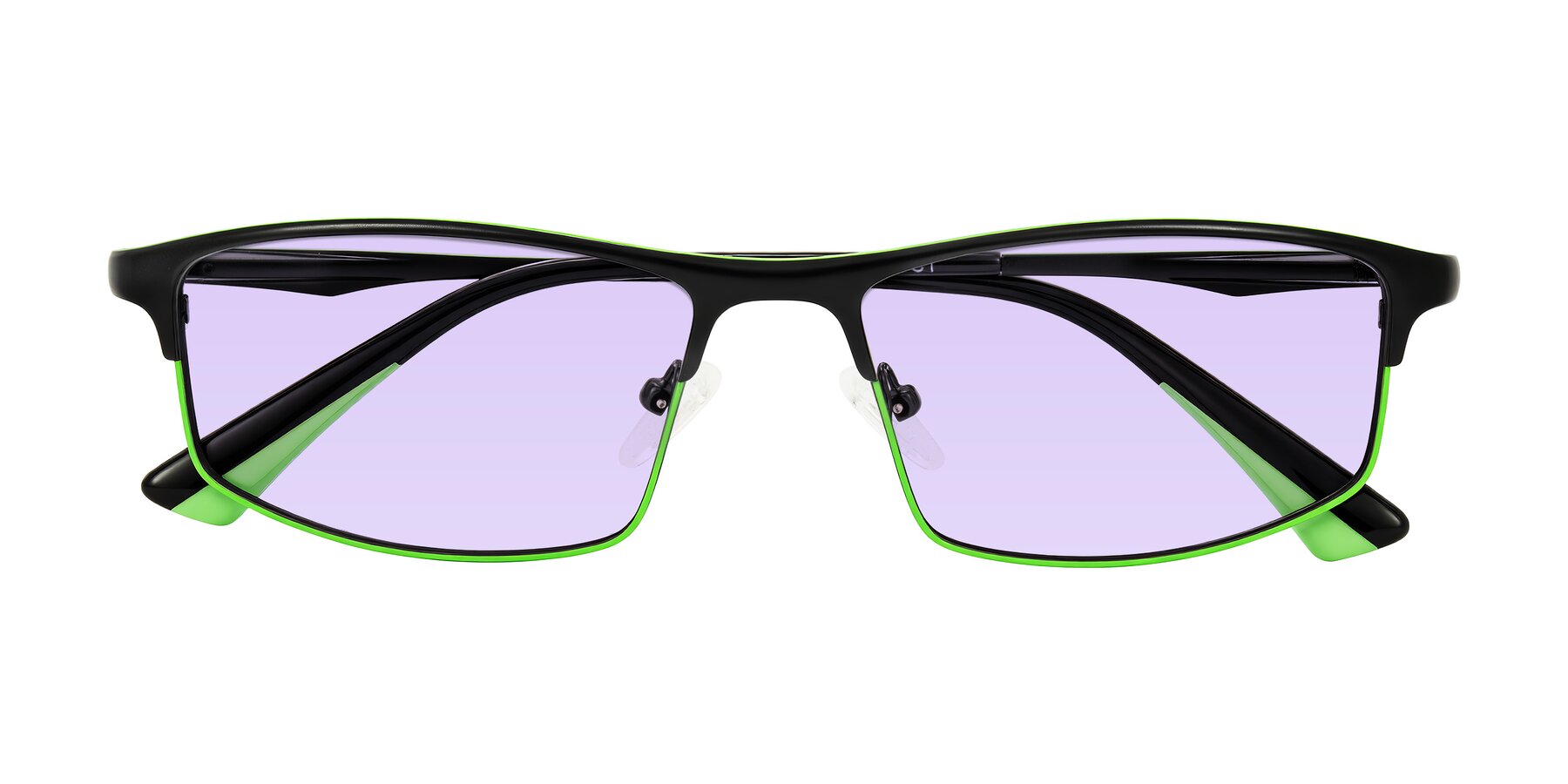 Folded Front of Monnow in Black/Green with Light Purple Tinted Lenses