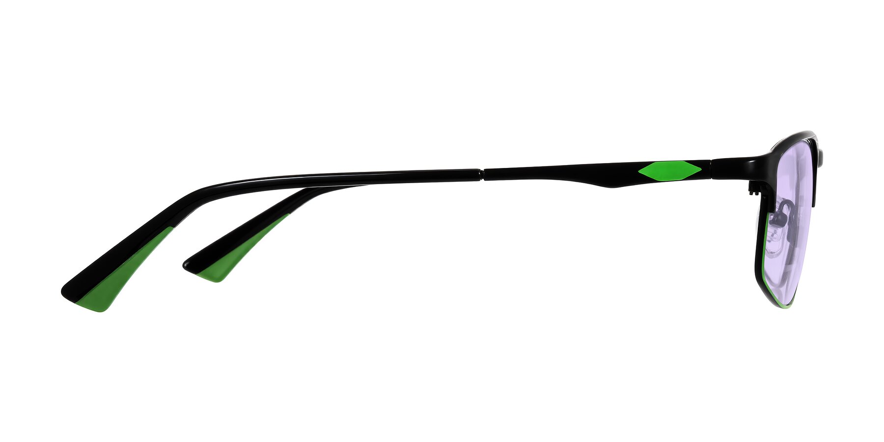 Side of Monnow in Black/Green with Light Purple Tinted Lenses
