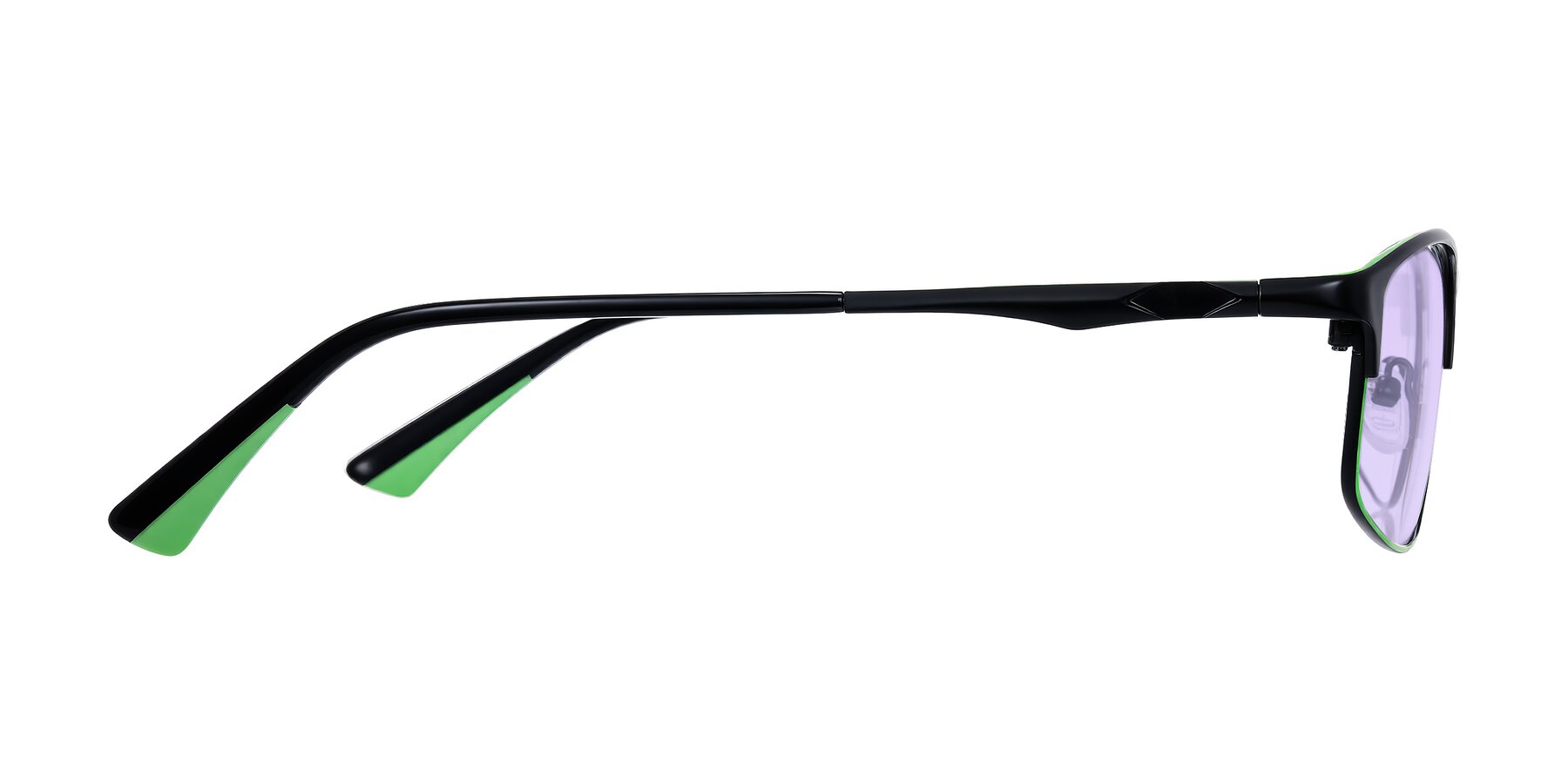 Side of Monnow in Black/Green with Light Purple Tinted Lenses