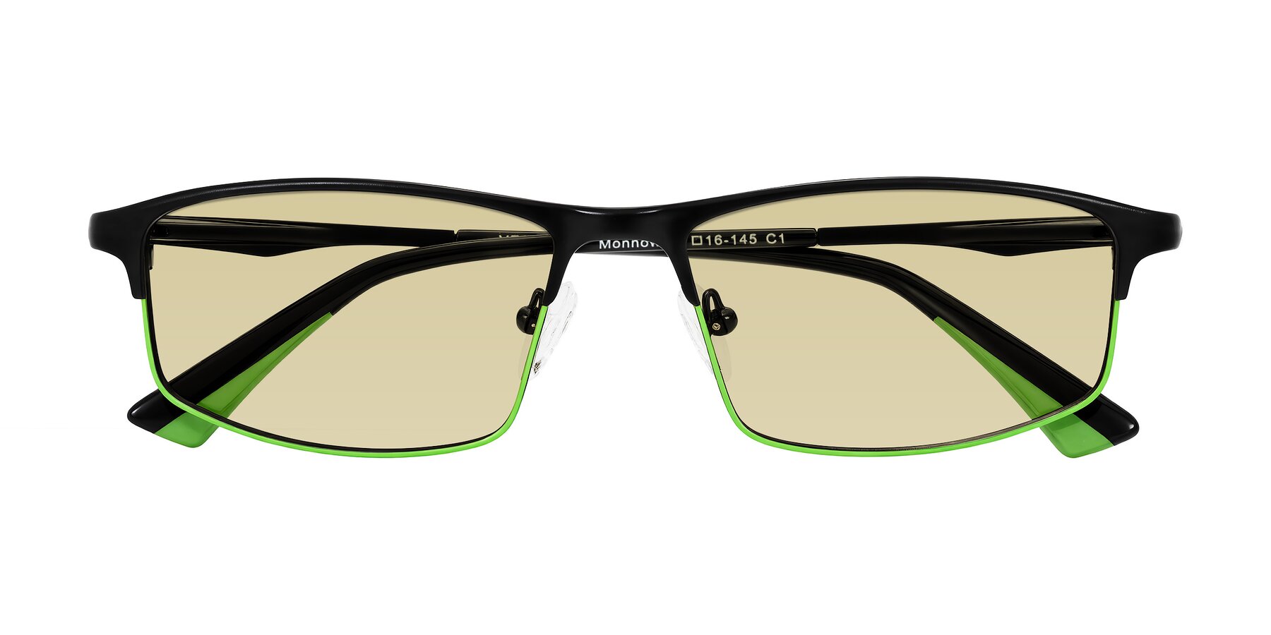 Folded Front of Monnow in Black/Green with Light Champagne Tinted Lenses